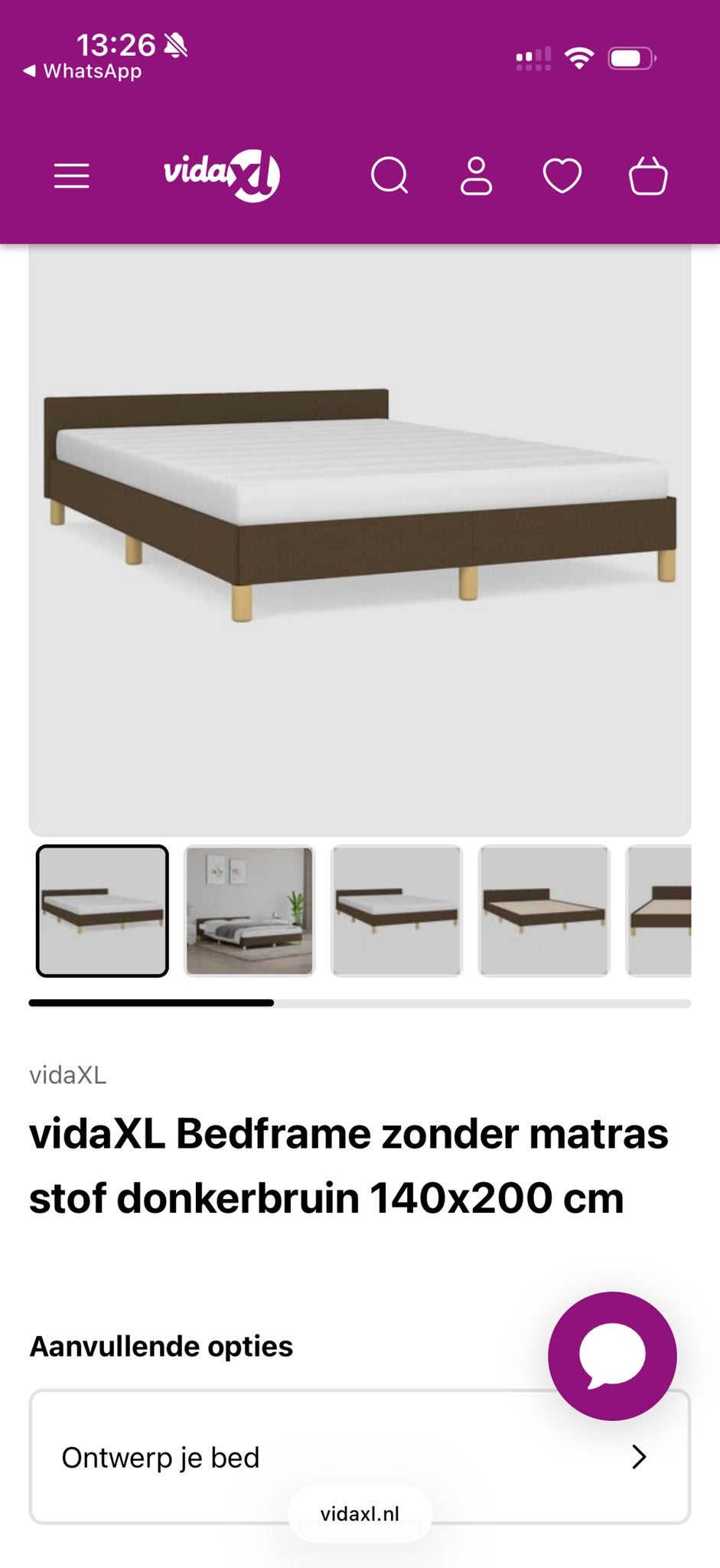 Bedframe met lattenbodem, 140x200 cm + matras + en topper, Ophalen, Bruin, Tweepersoons, 140 cm