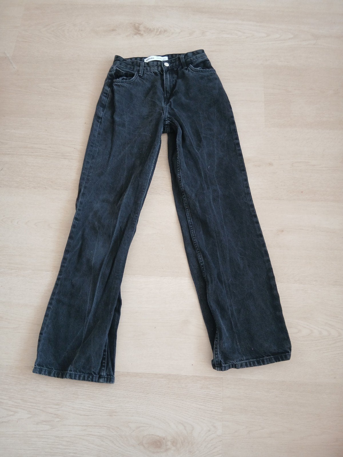 Zwarte wijde jeans - Bershka, Kleding | Dames, Zwart, Maat 36 (S), Lang, Gedragen