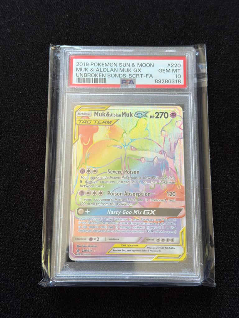 Muk & Alolan Muk GX PSA 10 GEM MT - Unbroken Bonds, Ophalen of Verzenden, Nieuw, Losse kaart