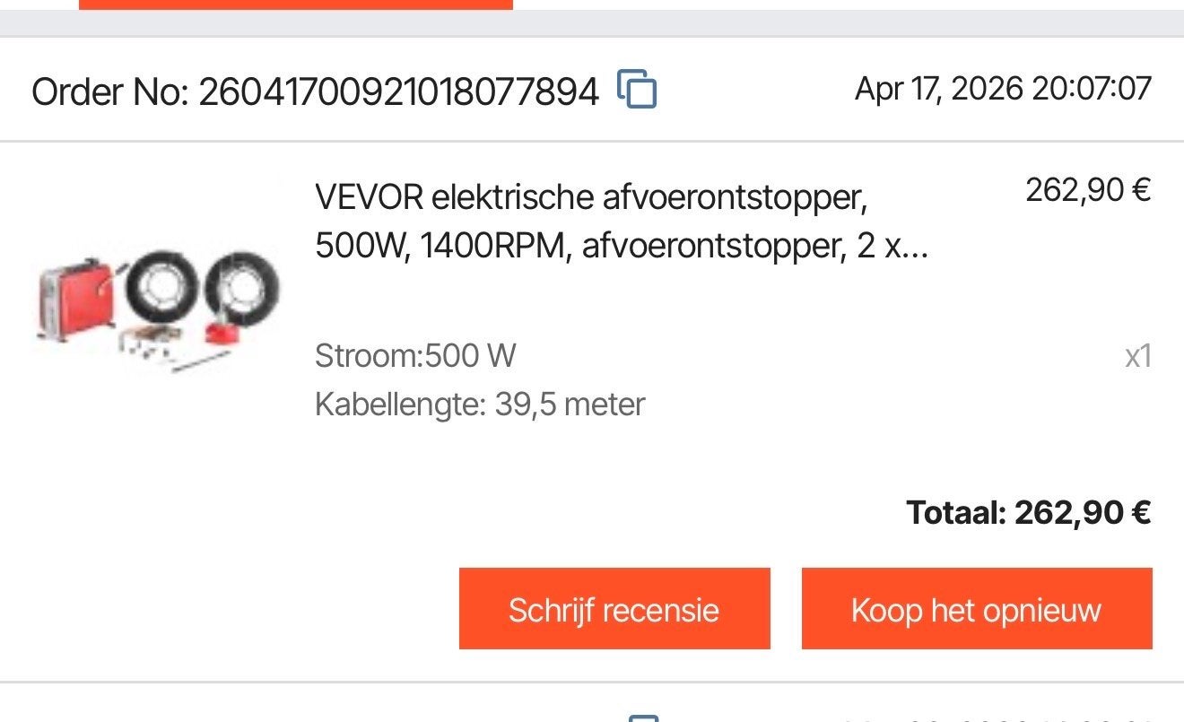 NIEUWE VEVOR Elektrische Rioolontstopper 500W 39,5m Kabel, Ophalen of Verzenden, Nieuw, Overige typen