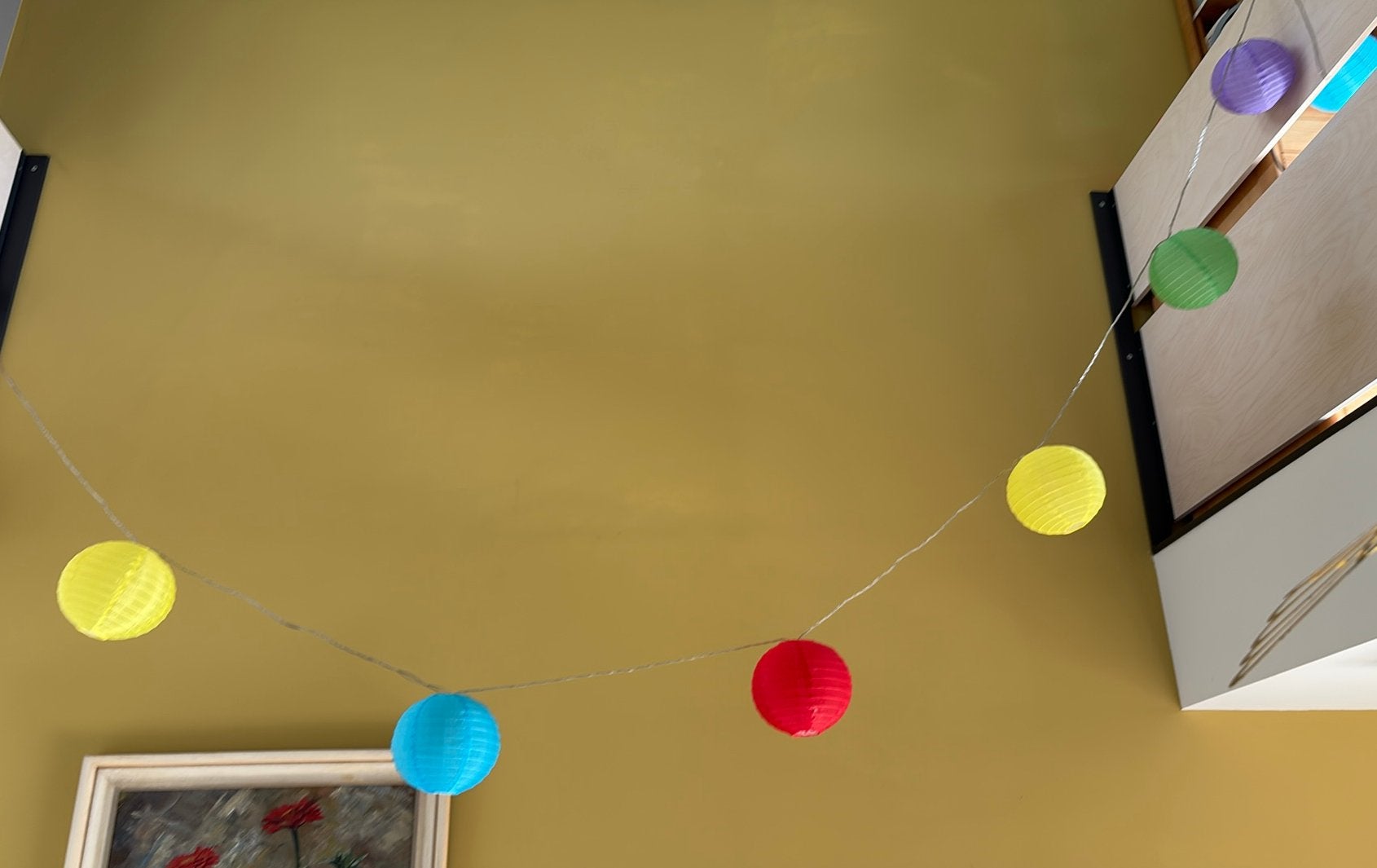 Slinger van 10 lampionnen met verlichting, Ophalen of Verzenden, Gebruikt, Versiering
