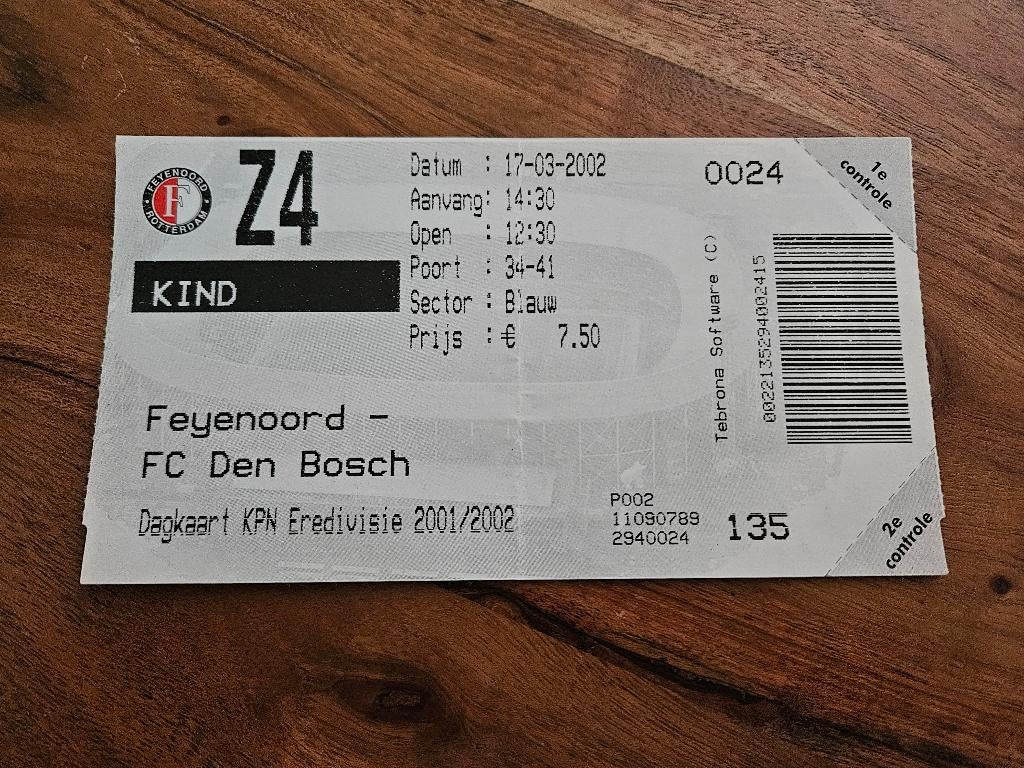 ⚽ Ticket Feyenoord - Fc Den Bosch 2001-2002 ⚽, Ophalen of Verzenden, Zo goed als nieuw, Feyenoord, Overige typen