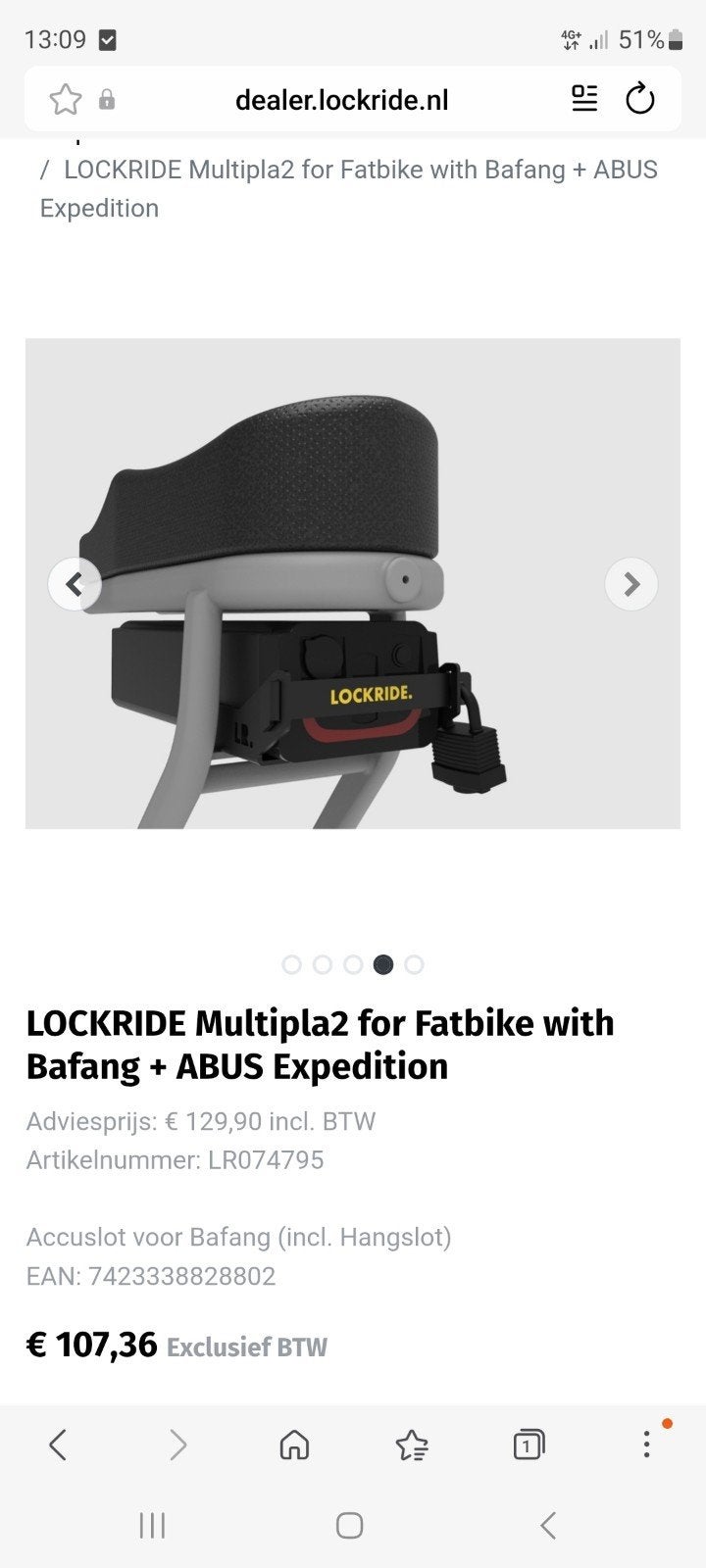 Nieuwe Lockride accuslot voor Knaap fatbike LR074795, Overige typen, Lockride, Nieuw, Ophalen of Verzenden