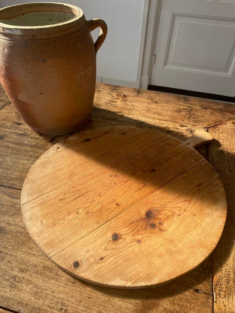 Brocante stoere landelijke Franse houten broodplank - rond, Ophalen of Verzenden