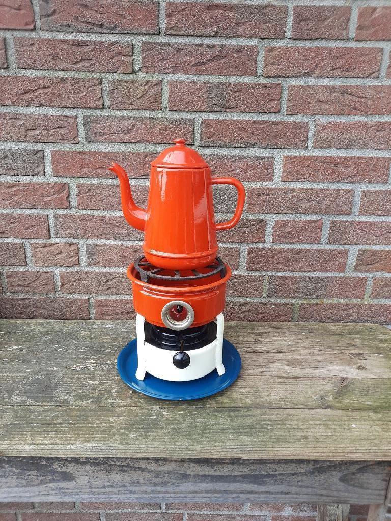 emaille petroleumstel met koffiepot, Antiek en Kunst, Antiek | Emaille, Ophalen of Verzenden