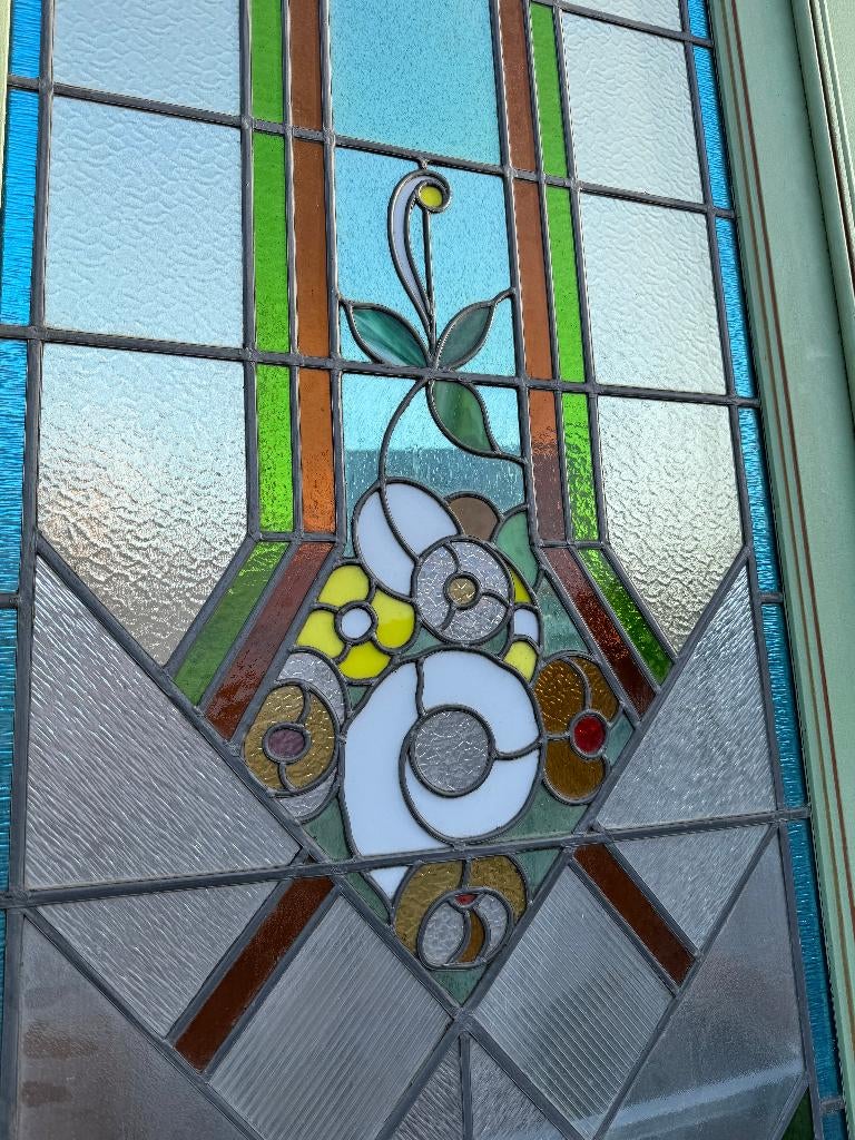 3 - delige set Jugendstil glas in lood deuren 259x241cm., Ophalen