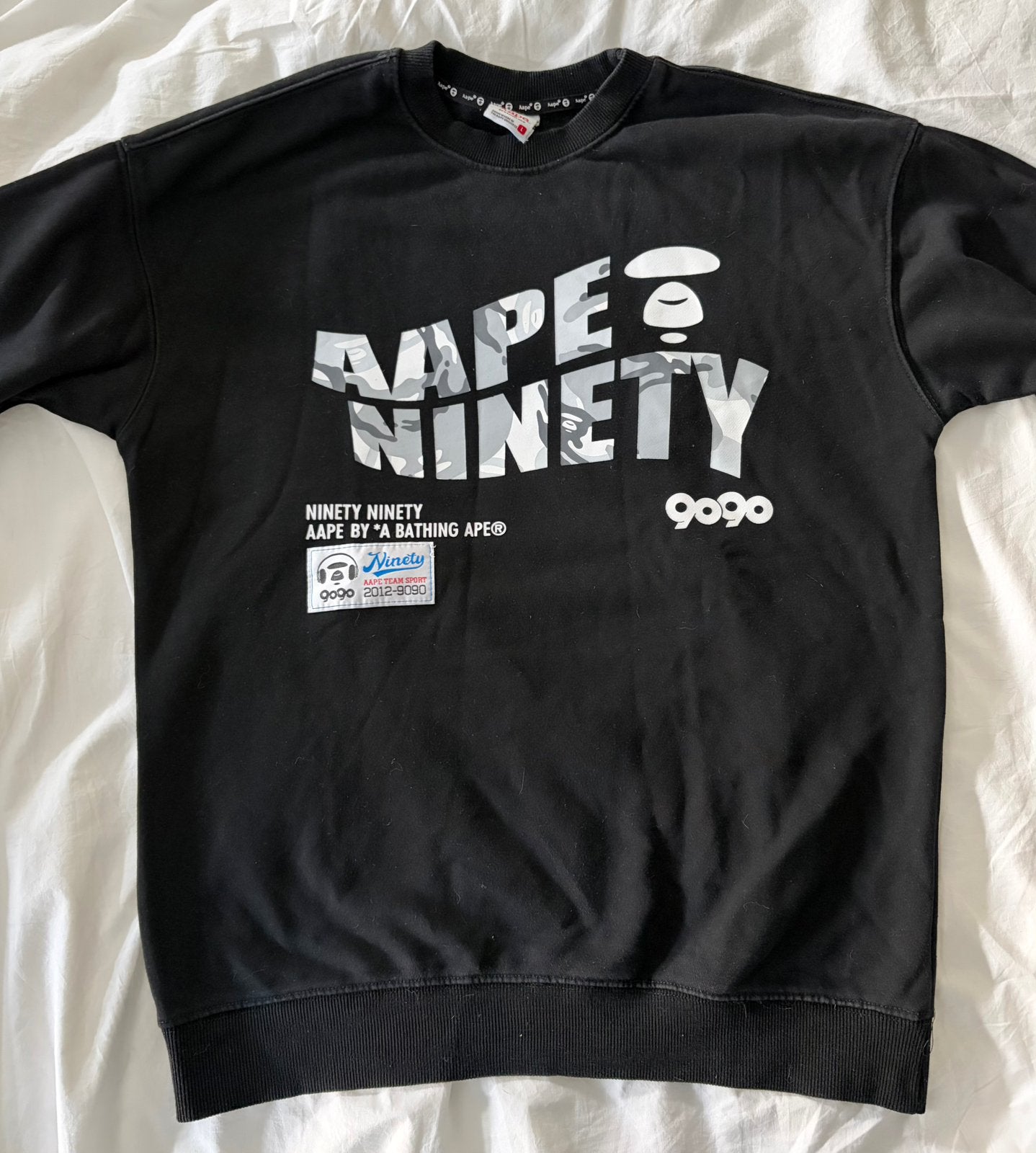 BAPE x 9090 Sweater Zwart maat L, valt als M, Verzenden, Zo goed als nieuw, Maat 52/54 (L), Zwart