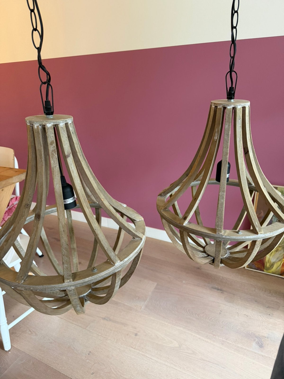 Kroonluchter hout 2 stuks €50, Huis en Inrichting, Lampen | Kroonluchters, Ophalen, Zo goed als nieuw, Hout