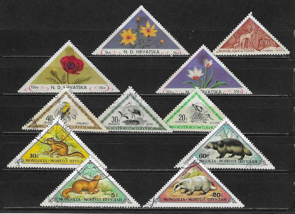 Driehoekszegels kroatie enz. flora en fauna vogels, Verzenden, Gestempeld, Dier of Natuur