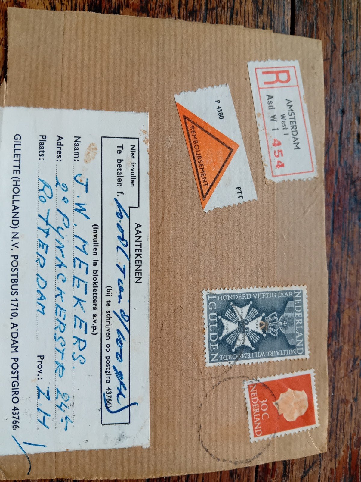 Aangetekende historisch poststuk, Ophalen of Verzenden, Na 1940, Gestempeld