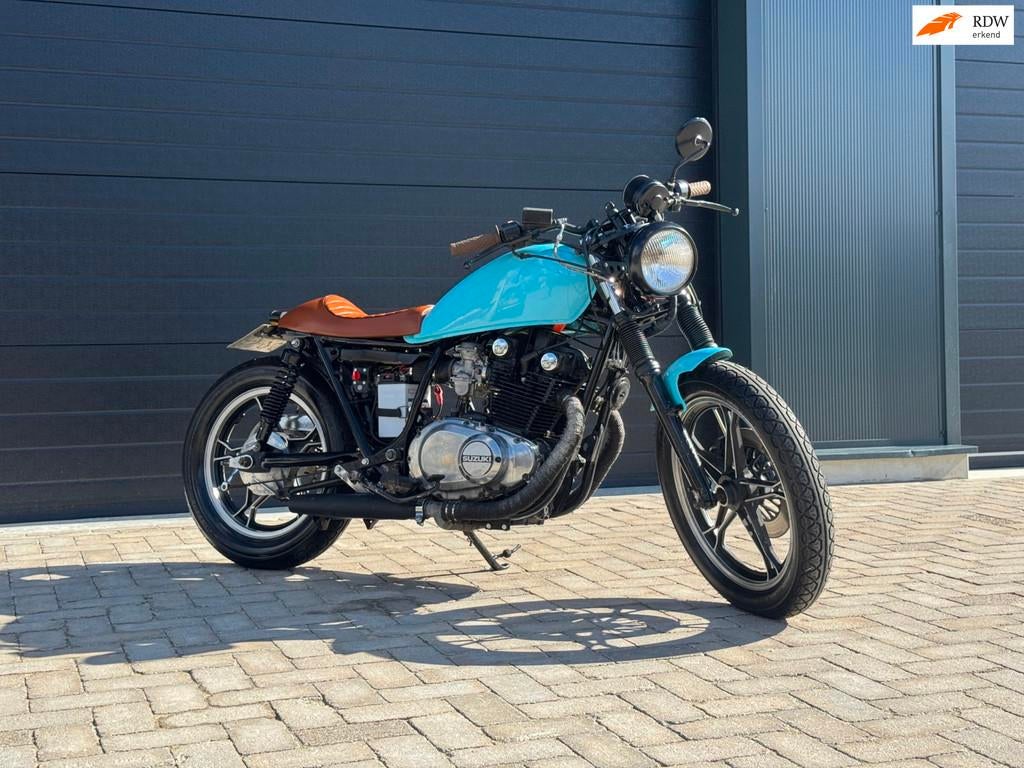 Suzuki GS 450 L Café Racer Blauw met Cognac, Suzuki, Sportuitlaat, Info@wts-automotive.nl, Bedrijf