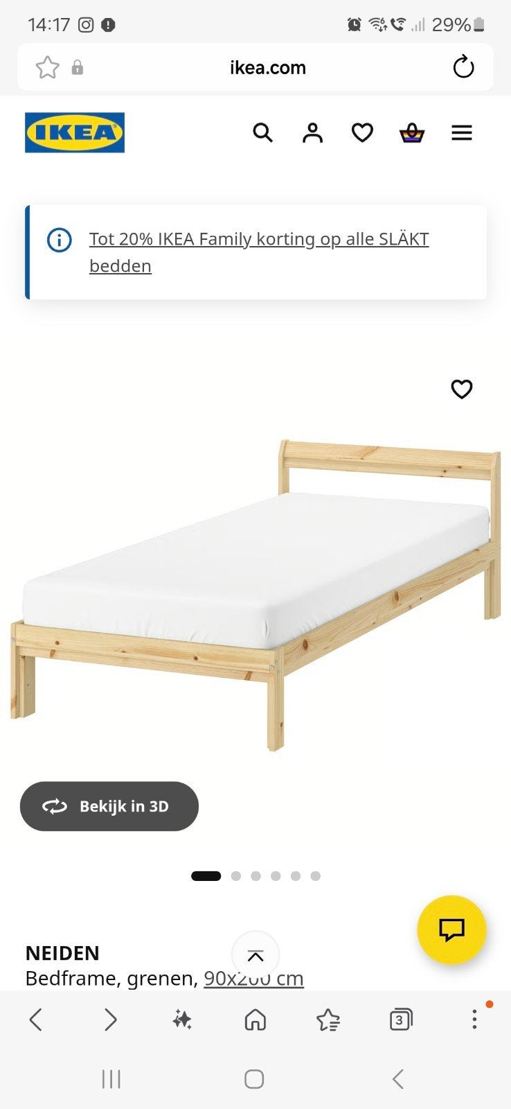 ikea neiden bedframe inclusief lattenbodem, Ophalen, Wit, Tweepersoons, 140 cm