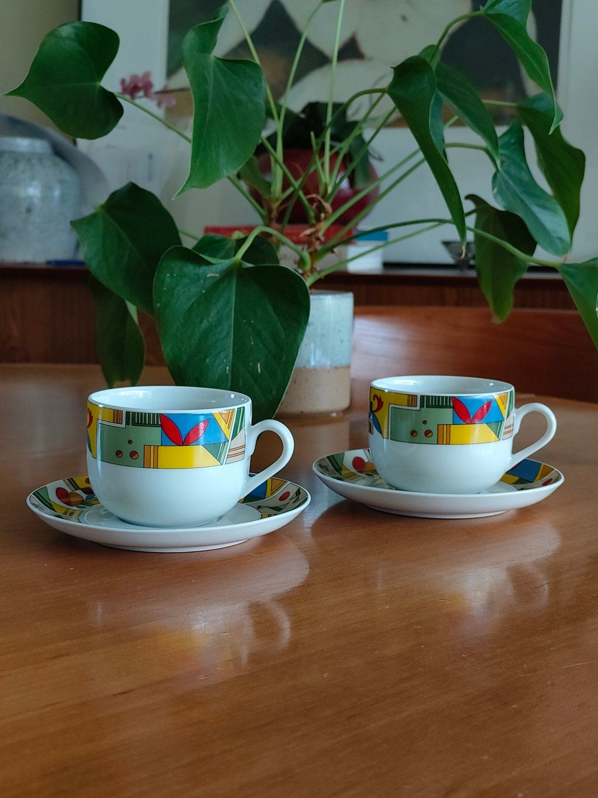 Set van 2 Vintage Koffiekopjes met Schotels - 200 ml, Ophalen of Verzenden
