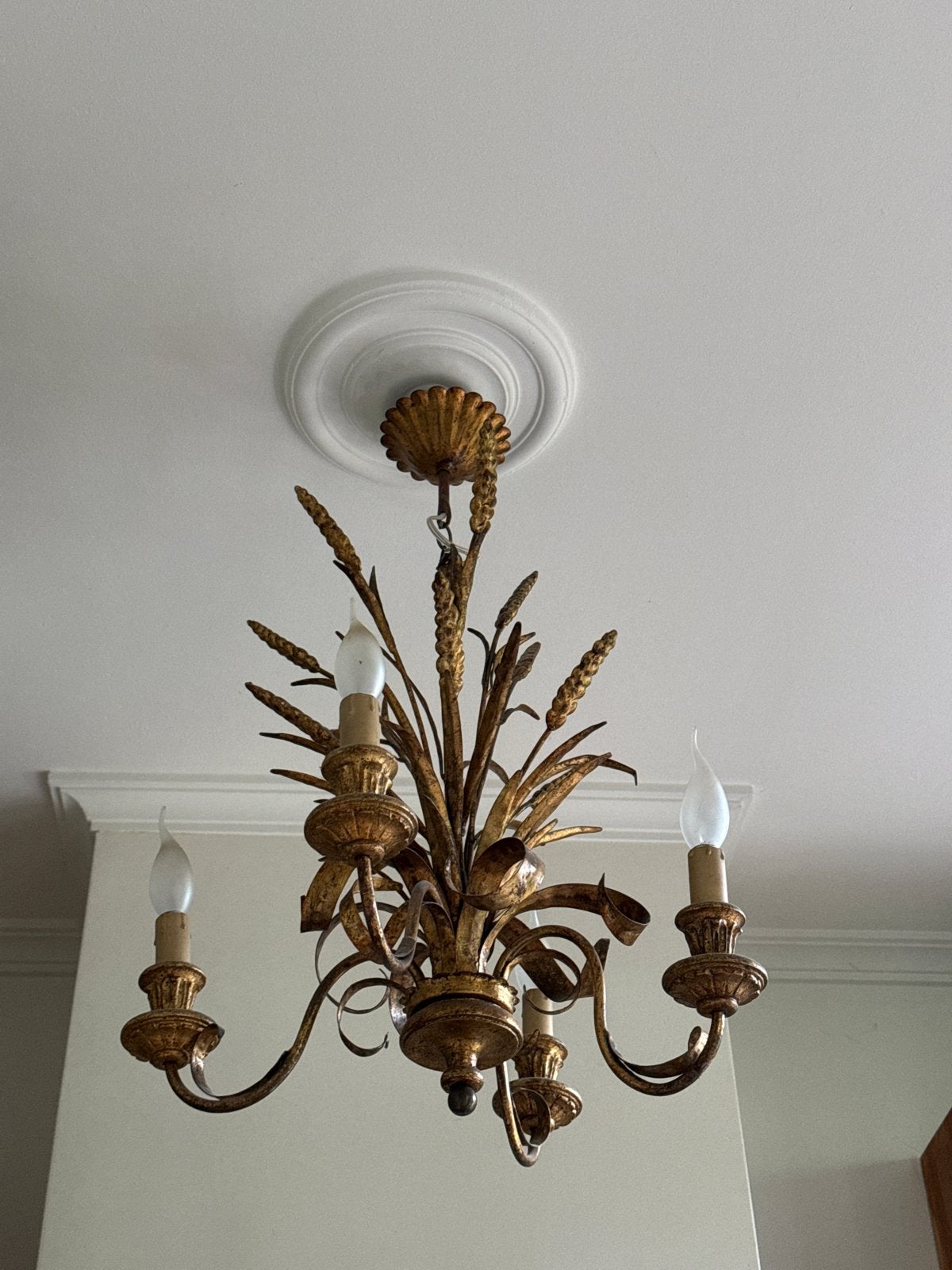 Gouden kroonluchter met korenaren design, Antiek en Kunst, Ophalen