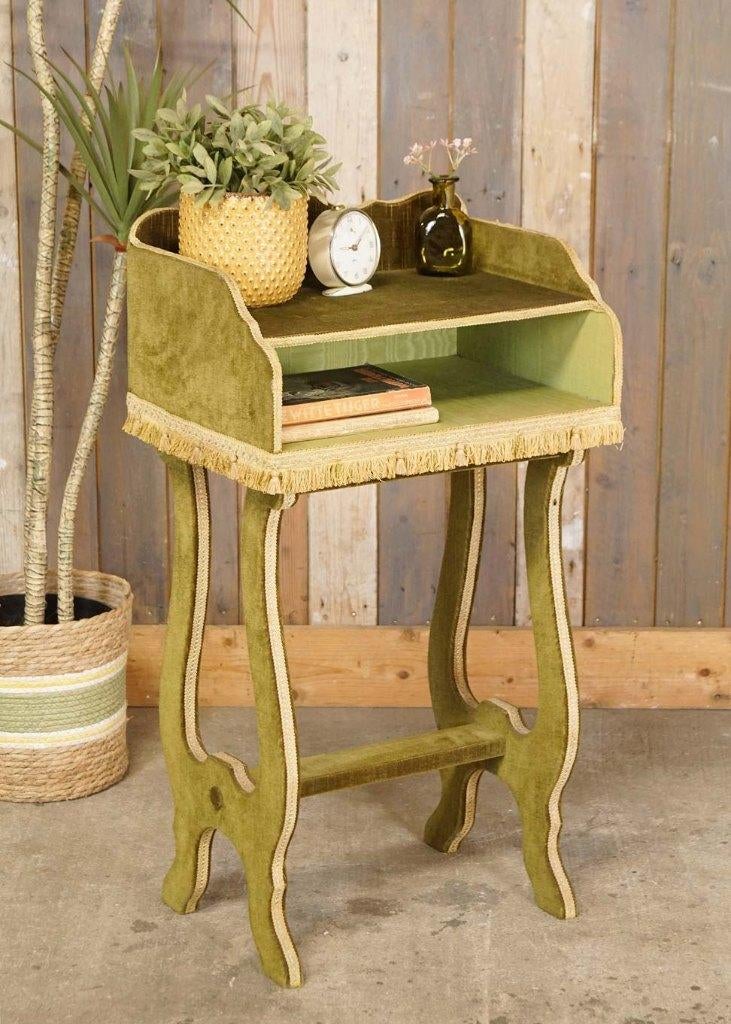 Vintage groen stoffen telefoontafeltje met franjes, Ophalen of Verzenden