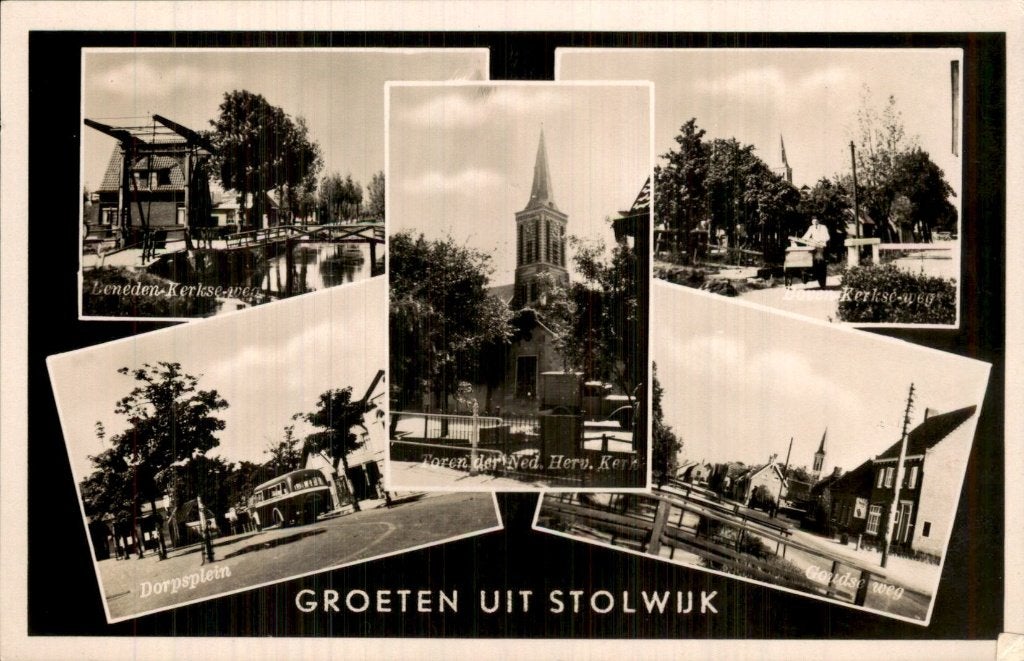 Stolwijk - Dorpsplein - Ned. Herv. Kerk, Ophalen of Verzenden, 1940 tot 1960, Ongelopen, Zuid-Holland