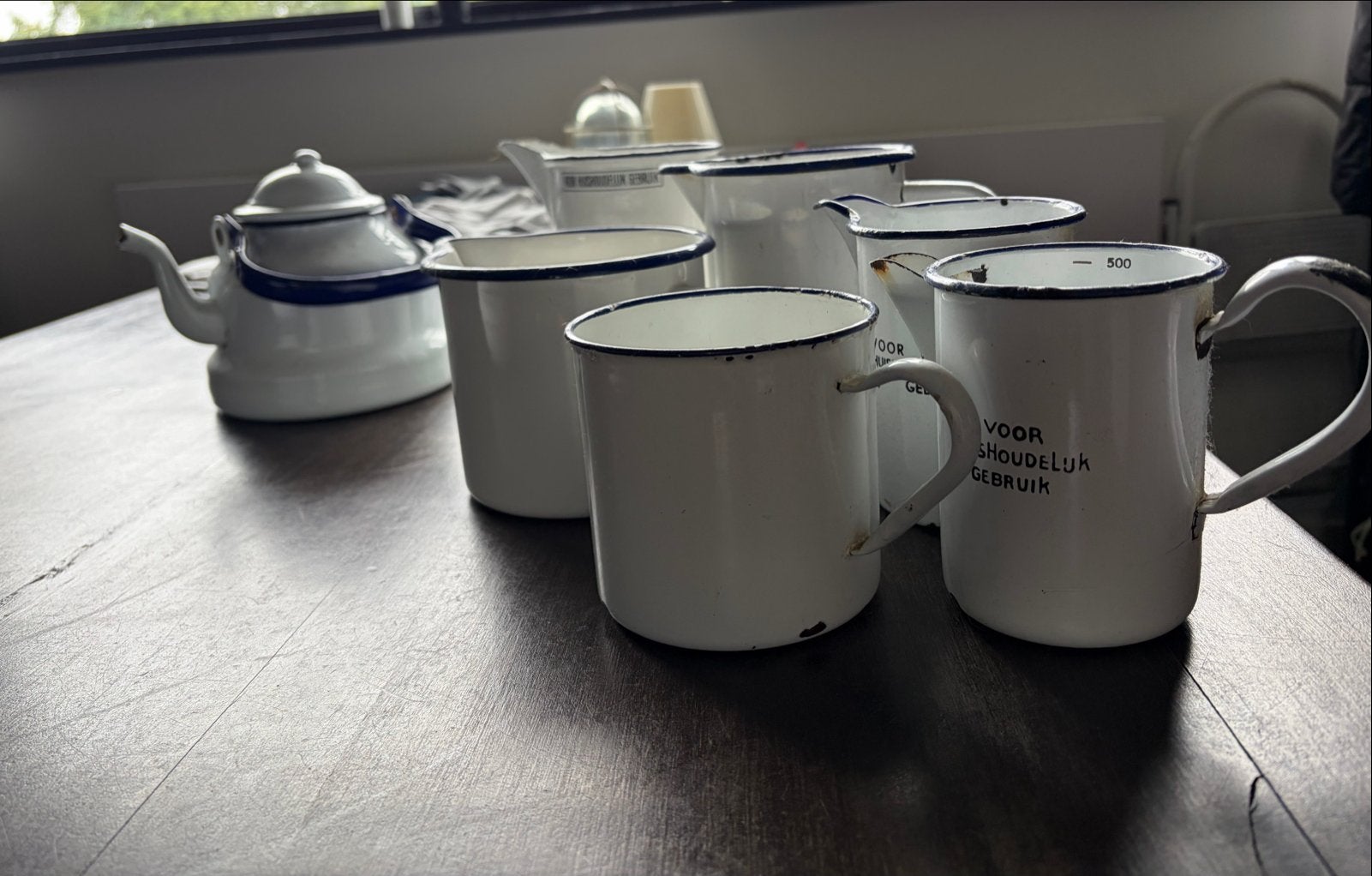 Vintage geëmailleerd keukengerei - theepot, kannen, schalen, Antiek en Kunst, Ophalen of Verzenden