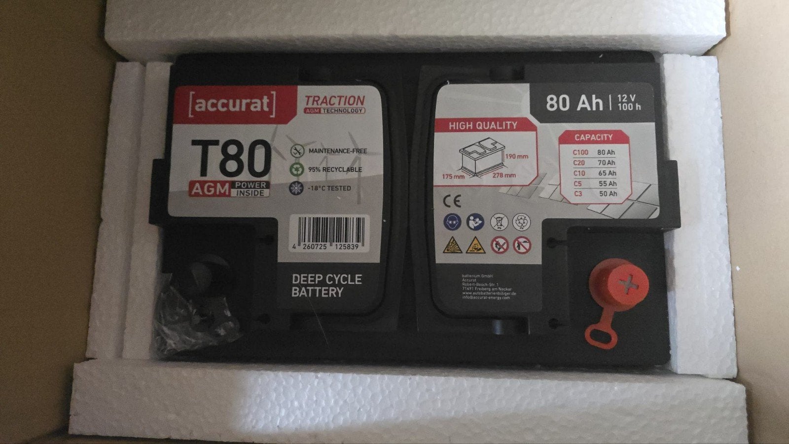 2x Nieuwe Traction T80 AGM Deep Cycle 12V 80Ah accu's, Watersport en Boten, Zo goed als nieuw