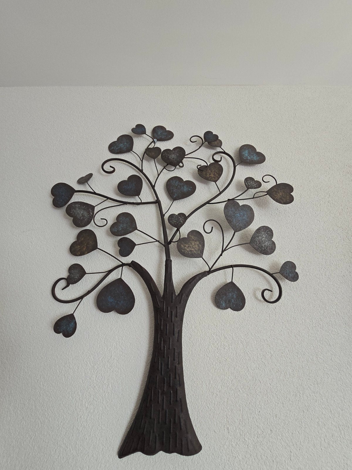 Metalen boom met hartjes bladeren - wanddecoratie, Metaal, Wandsculptuur, Gebruikt, Meerkleurig