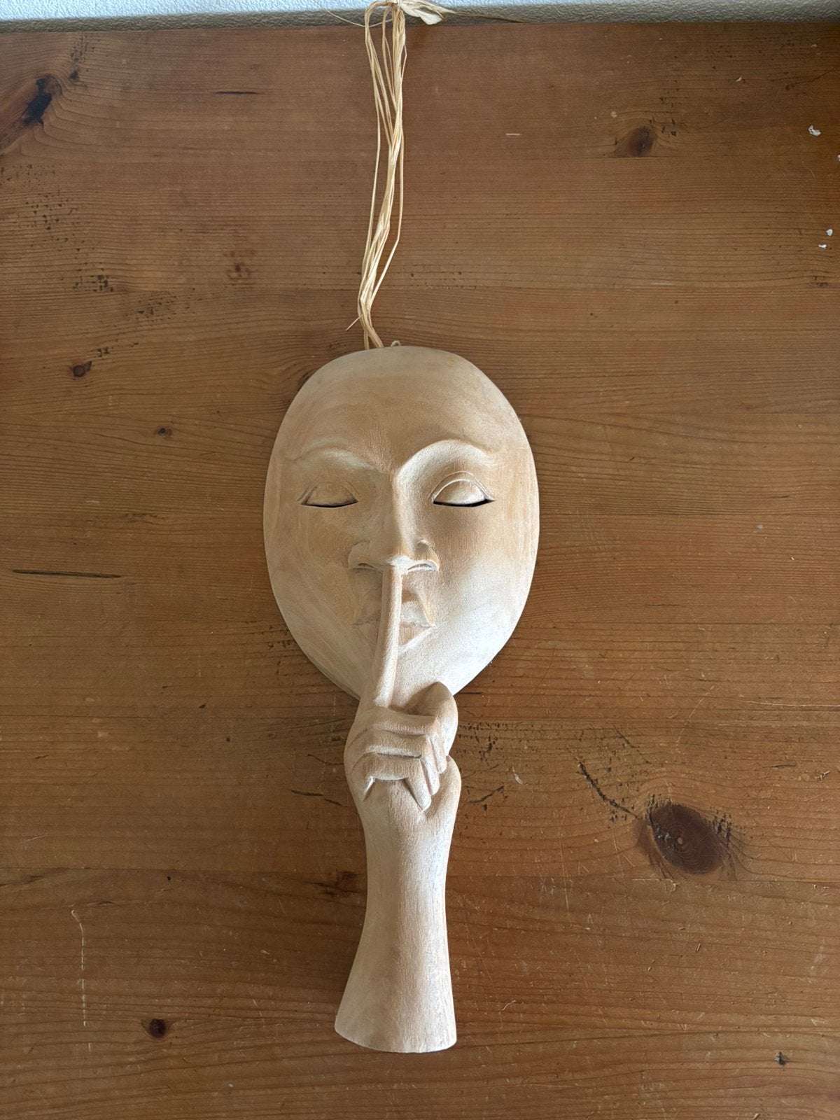 Handgemaakt houten masker Indonesië- “Stilte”, Ophalen of Verzenden, Gebruikt