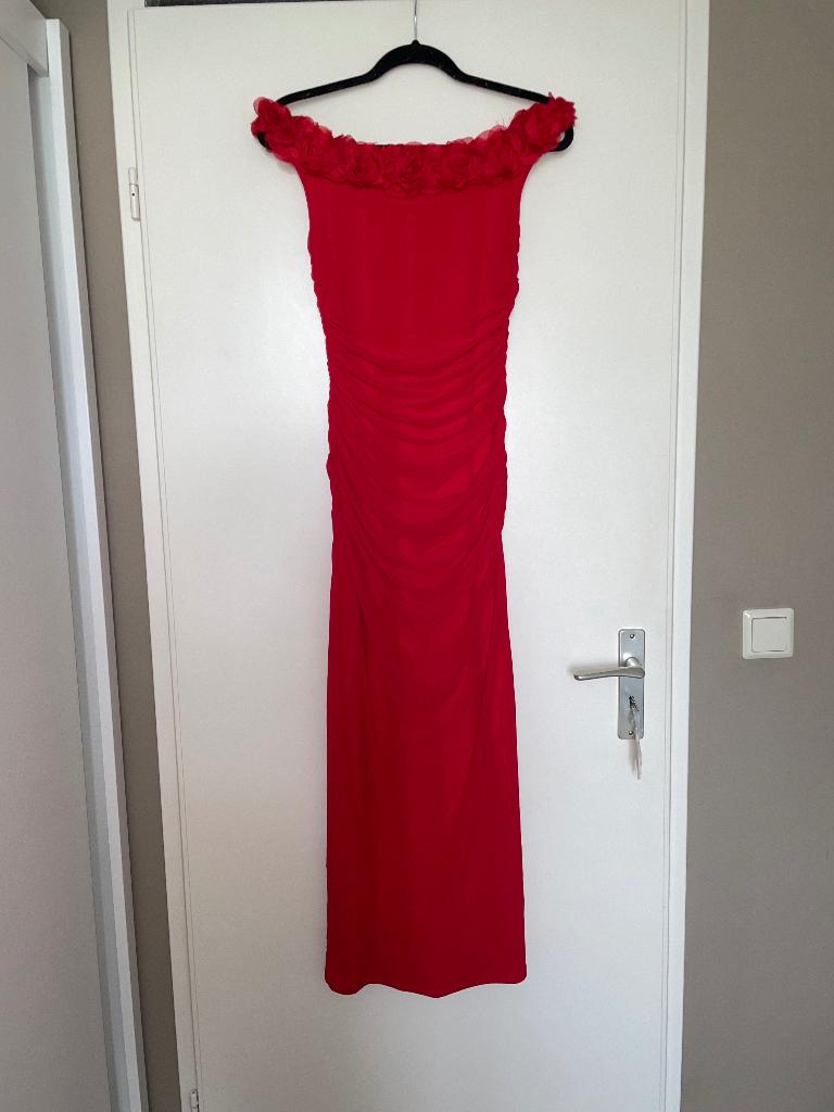 rode gedrapeerde rozen lange gala off shoulder jurk mt M, Maat 38/40 (M), Ophalen of Verzenden, Zo goed als nieuw, Shein