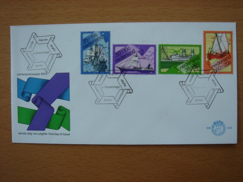 NVPH E124 1e Dag-enveloppe Zomerzegels 1973 – Schepen, Postzegels en Munten, Postzegels | Eerstedagenveloppen, Ophalen of Verzenden