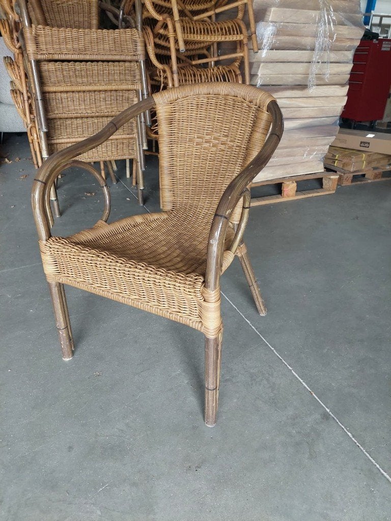 Aluminium bambo stapel terras stoel naturel kleur, Tuin en Terras, Tuinstoelen, Ophalen, Zo goed als nieuw, Aluminium, Stapelbaar