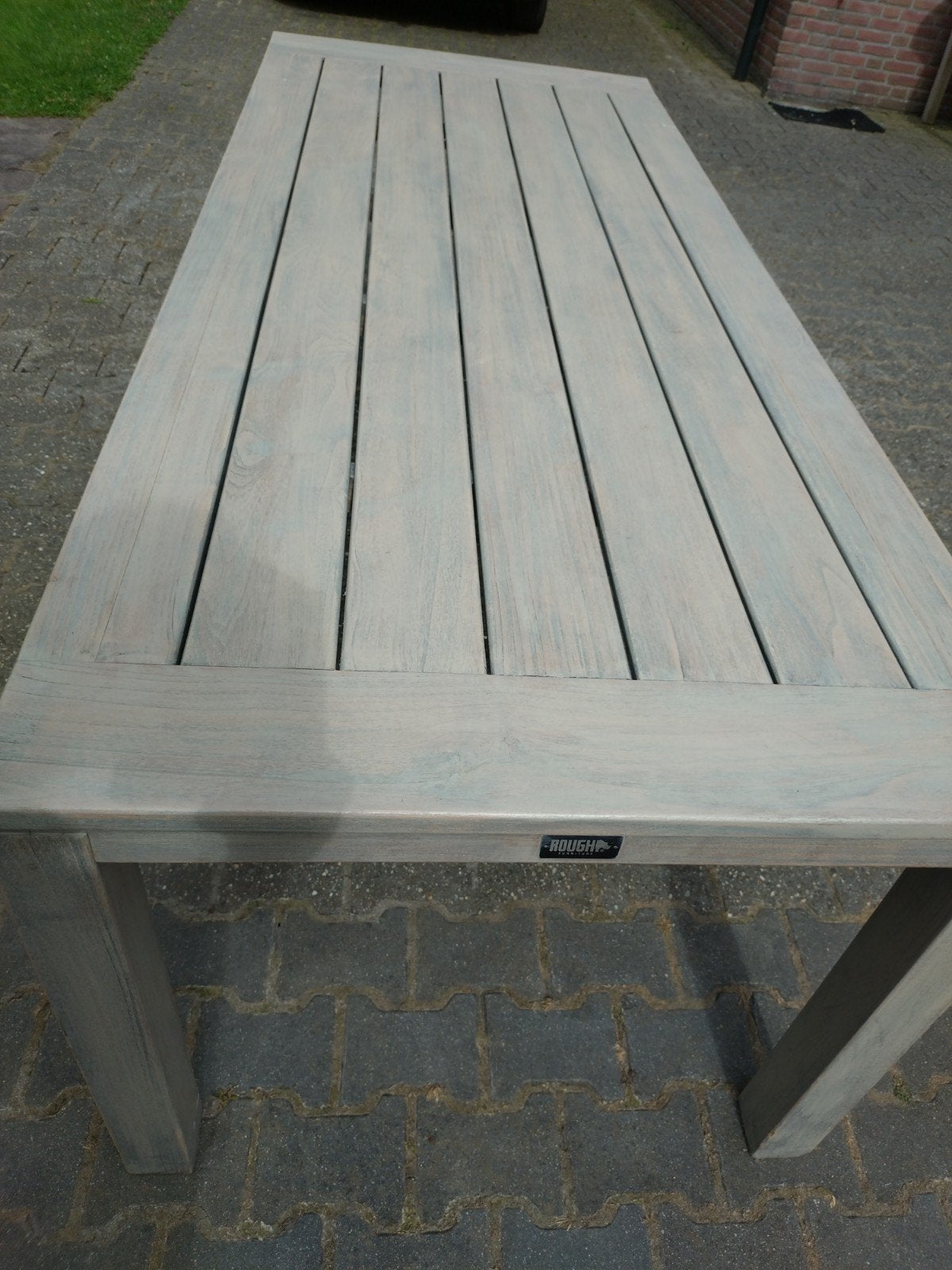 Mooie Grey Wash Teak tuintafel. Rough. 220 x 90, Ophalen, Gebruikt, Rechthoekig, Teakhout