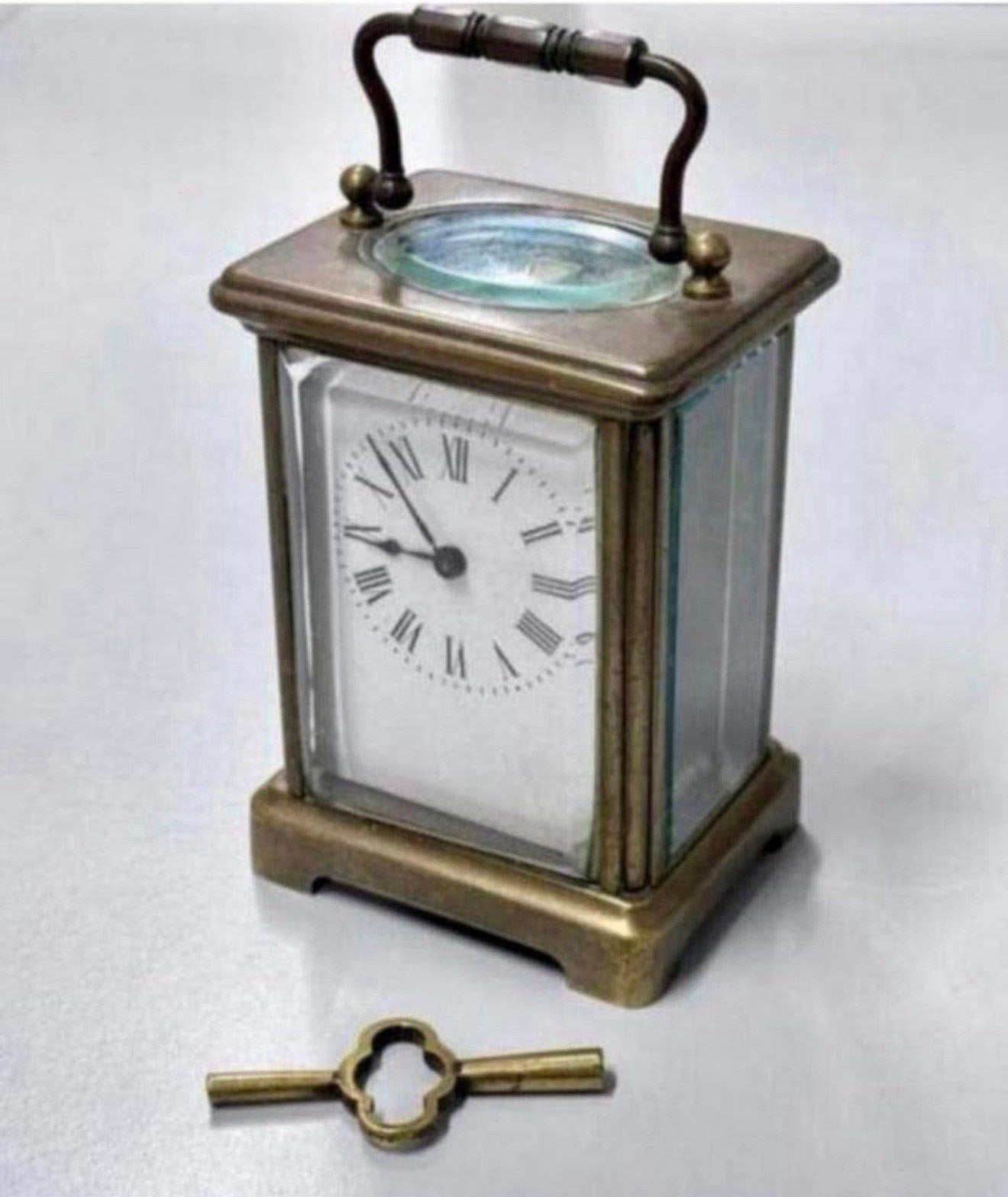 Antiek Antieke klok Victorian Clock 1880 Brass Carriage old, Ophalen of Verzenden