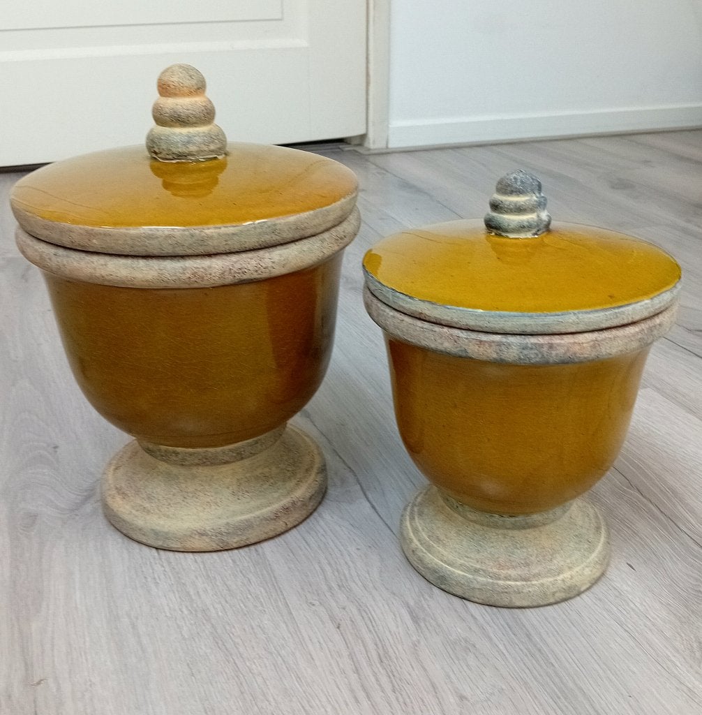 2 potten (bloempotten) met deksel, aardewerk, Antiek en Kunst, Antiek | Keramiek en Aardewerk, Verzenden