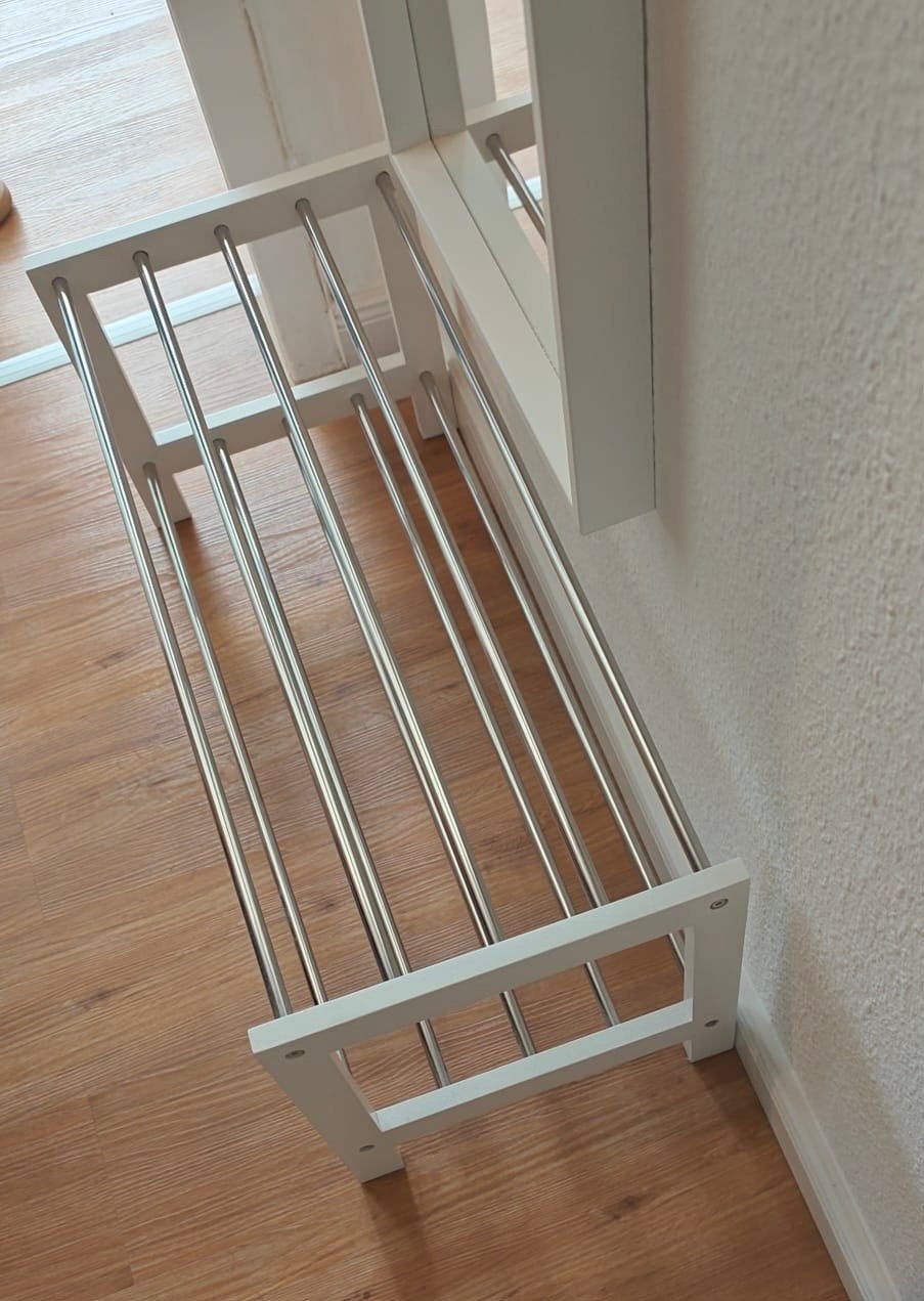 IKEA TJUSIG schoenenrek / bankje - wit met metaal, Huis en Inrichting, Ophalen, Gebruikt