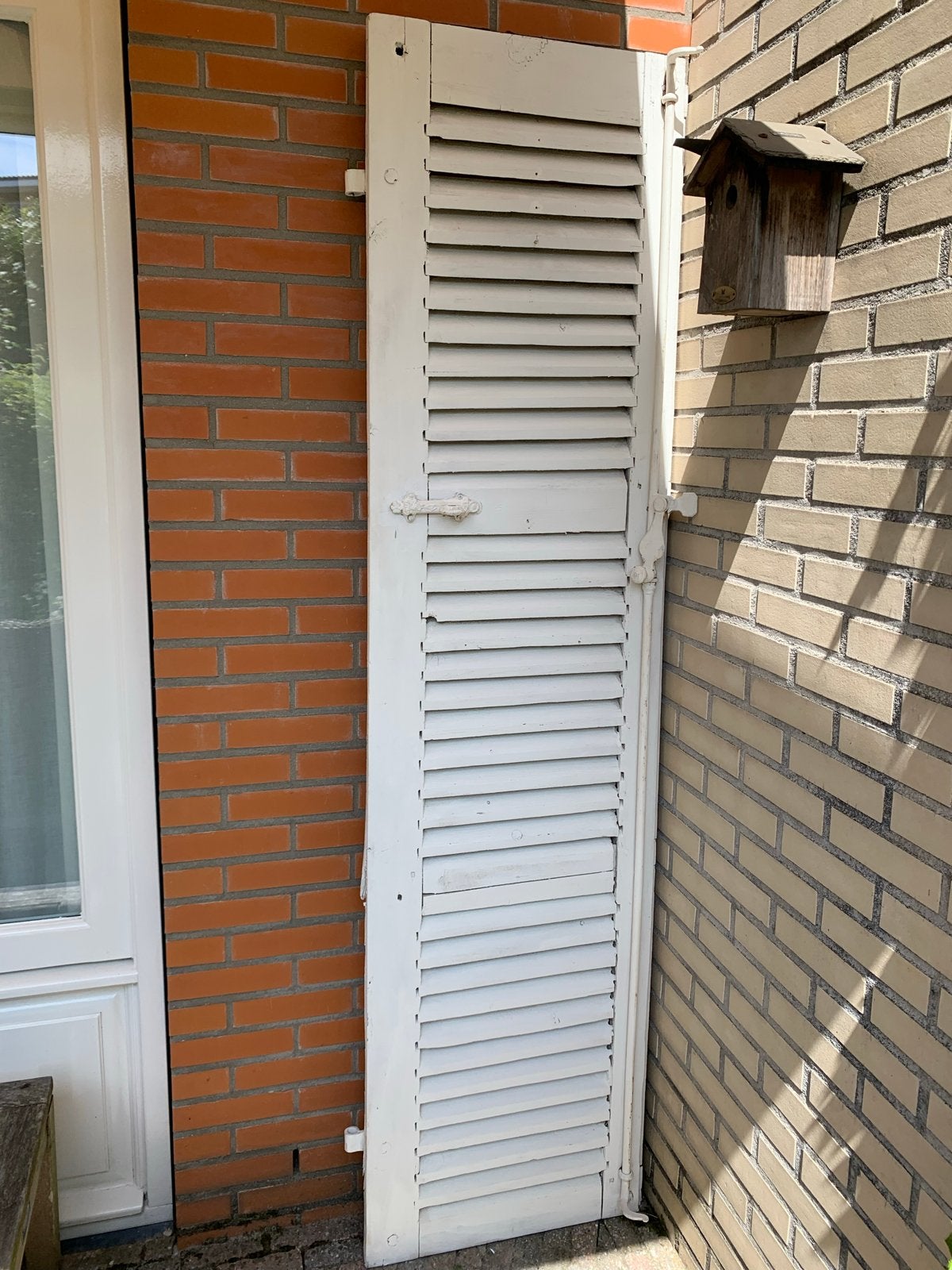 Antieke houten luikdeur, wit, met lamellen, Doe-het-zelf en Verbouw, Deuren en Horren, Ophalen, Gebruikt, Minder dan 80 cm, Buitendeur