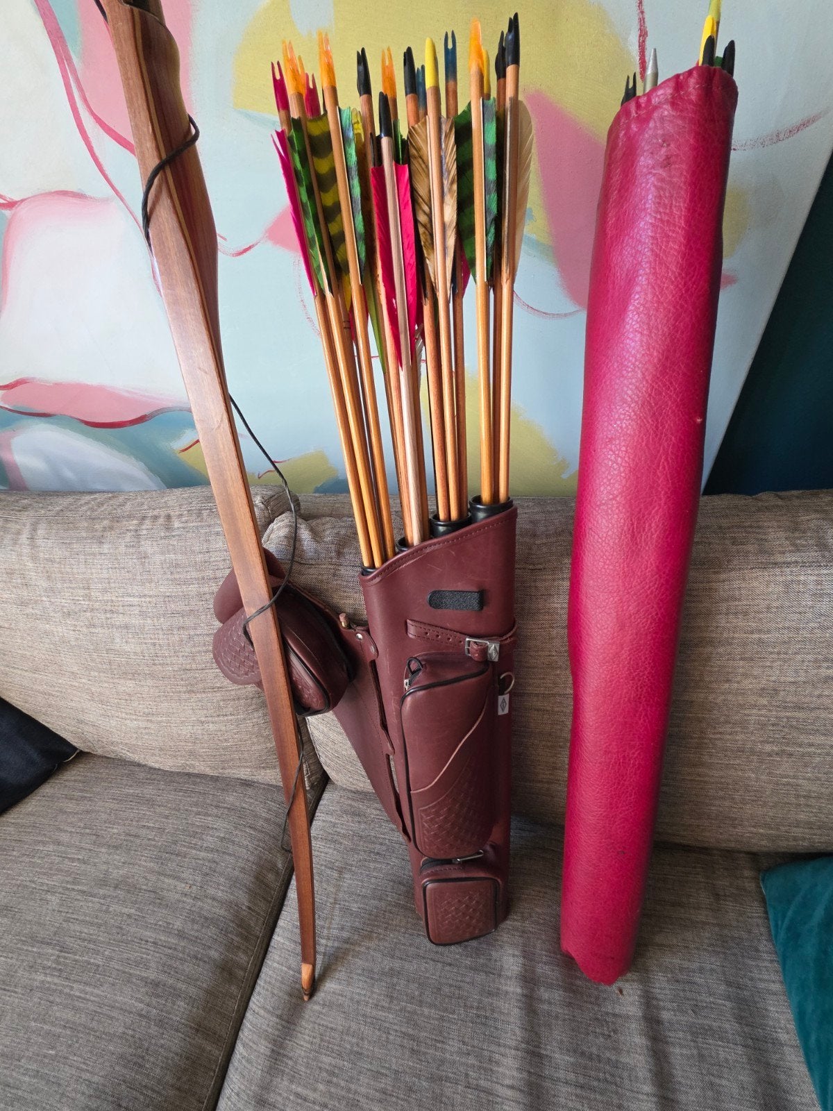 Traditionele Longbow met pijlen en kokers, Sport en Fitness, Handboogschieten, Ophalen, Gebruikt, Longbow