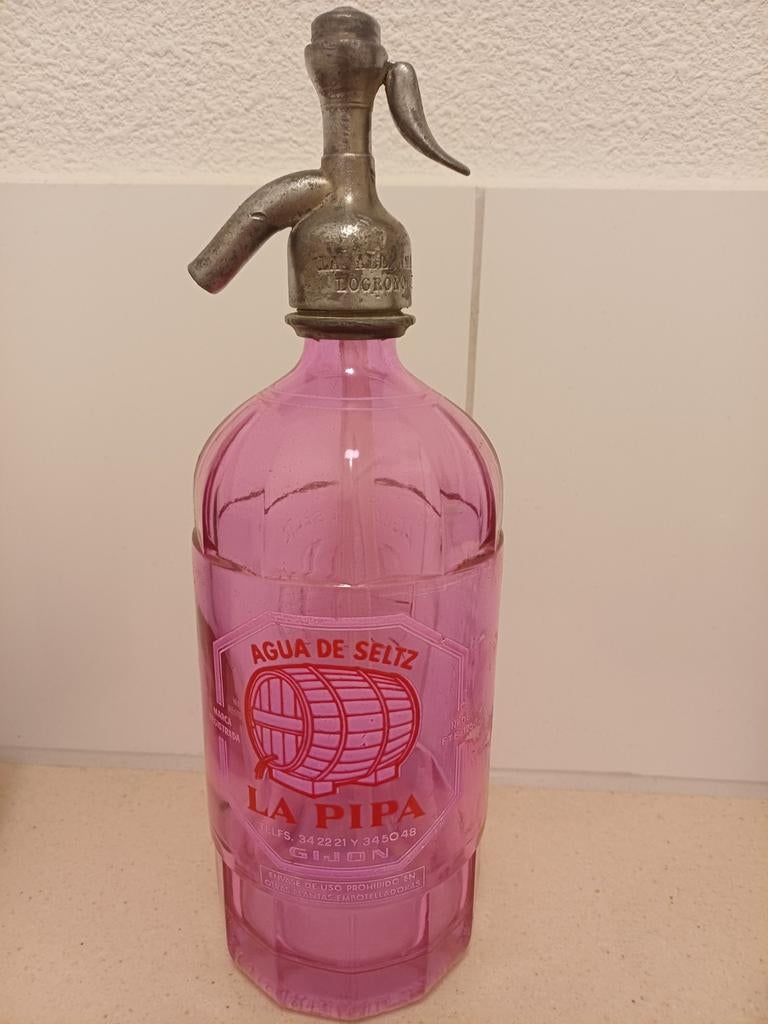 Antieke puntgave Spaanse Spuitfles aqua de seltz PIPA Roze, Verzenden