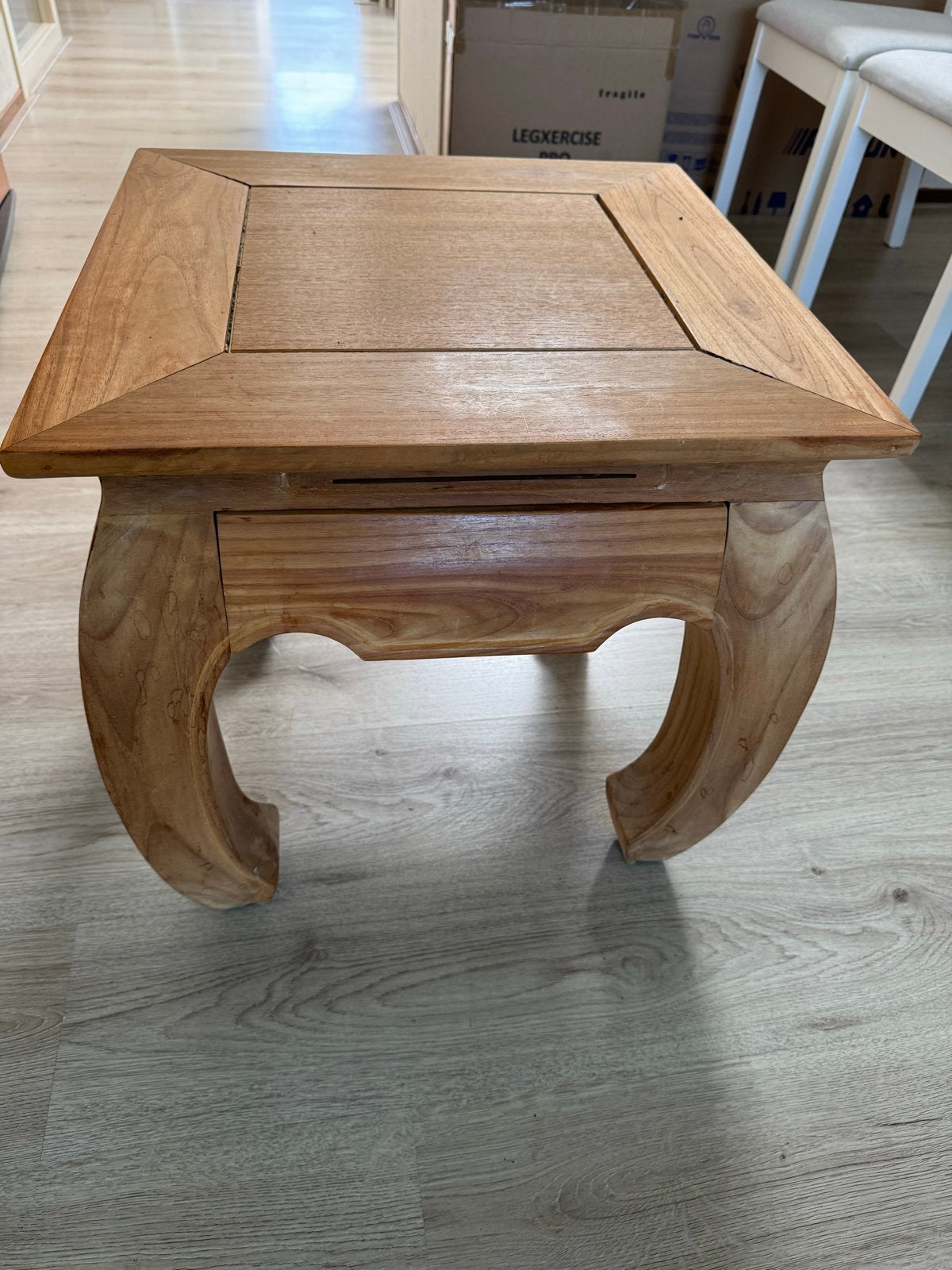 Teak houten opium bijzettafel met lade, Huis en Inrichting, Tafels | Bijzettafels, Gebruikt, Vierkant, Minder dan 45 cm, Minder dan 55 cm