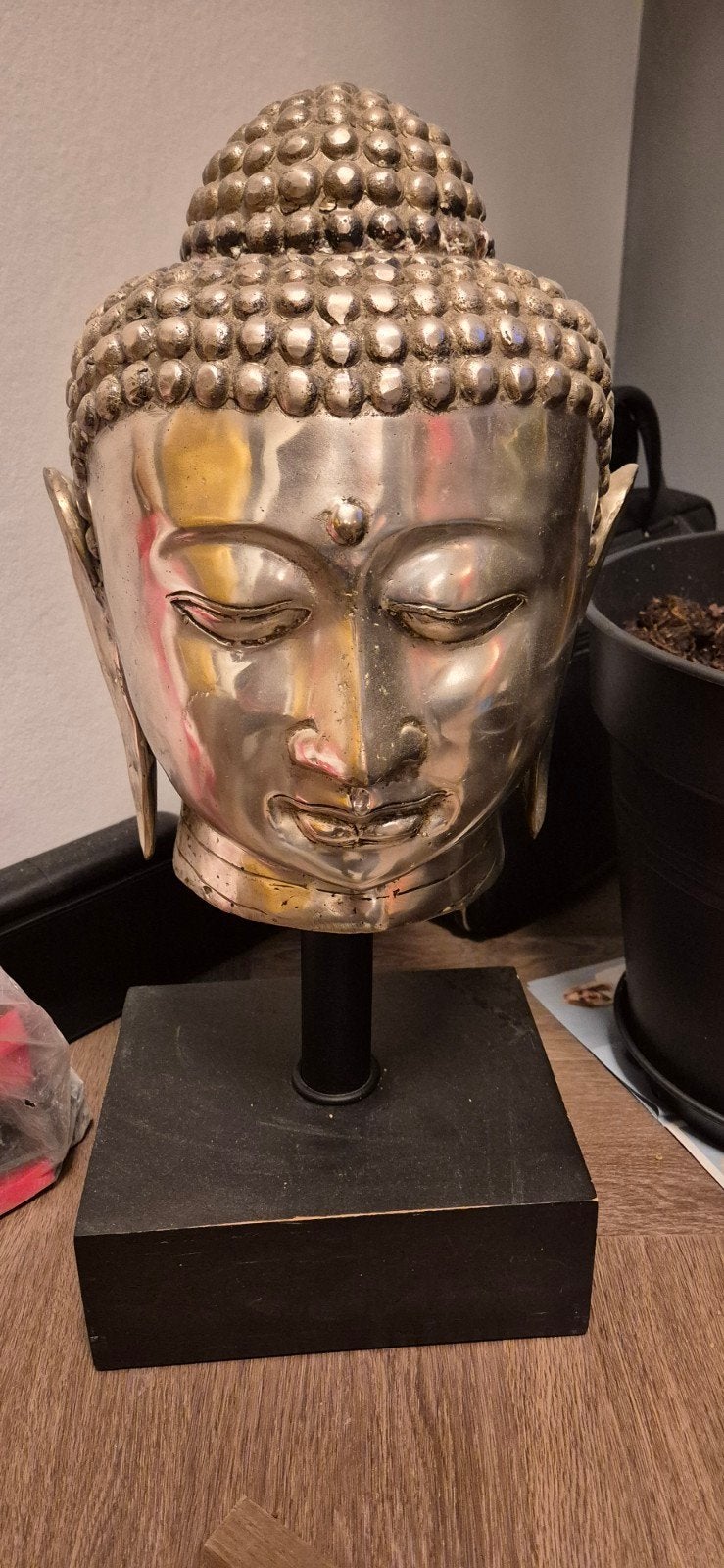 Stevig Boeddha beeld - 55cm hoog, draaibaar hoofd, Ophalen, 55 cm, Met sokkel, Zilver