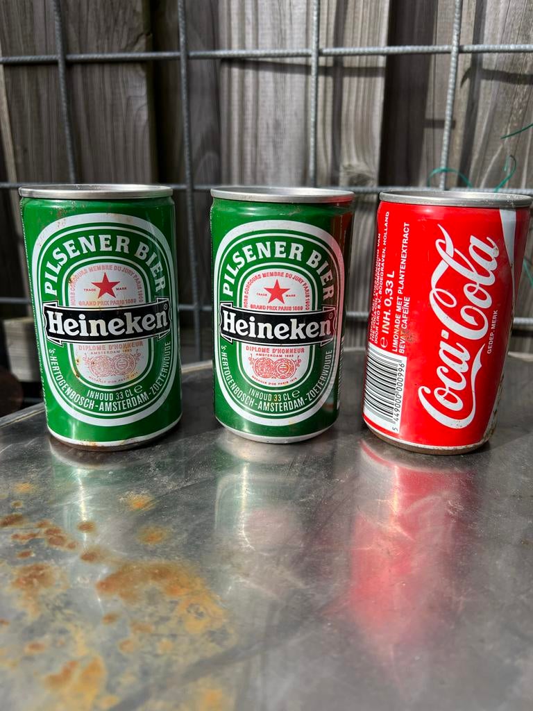 Vintage blikjes: Coca Cola Mexico '86 & Heineken (1986), Ophalen of Verzenden, Gebruikt, Verpakking