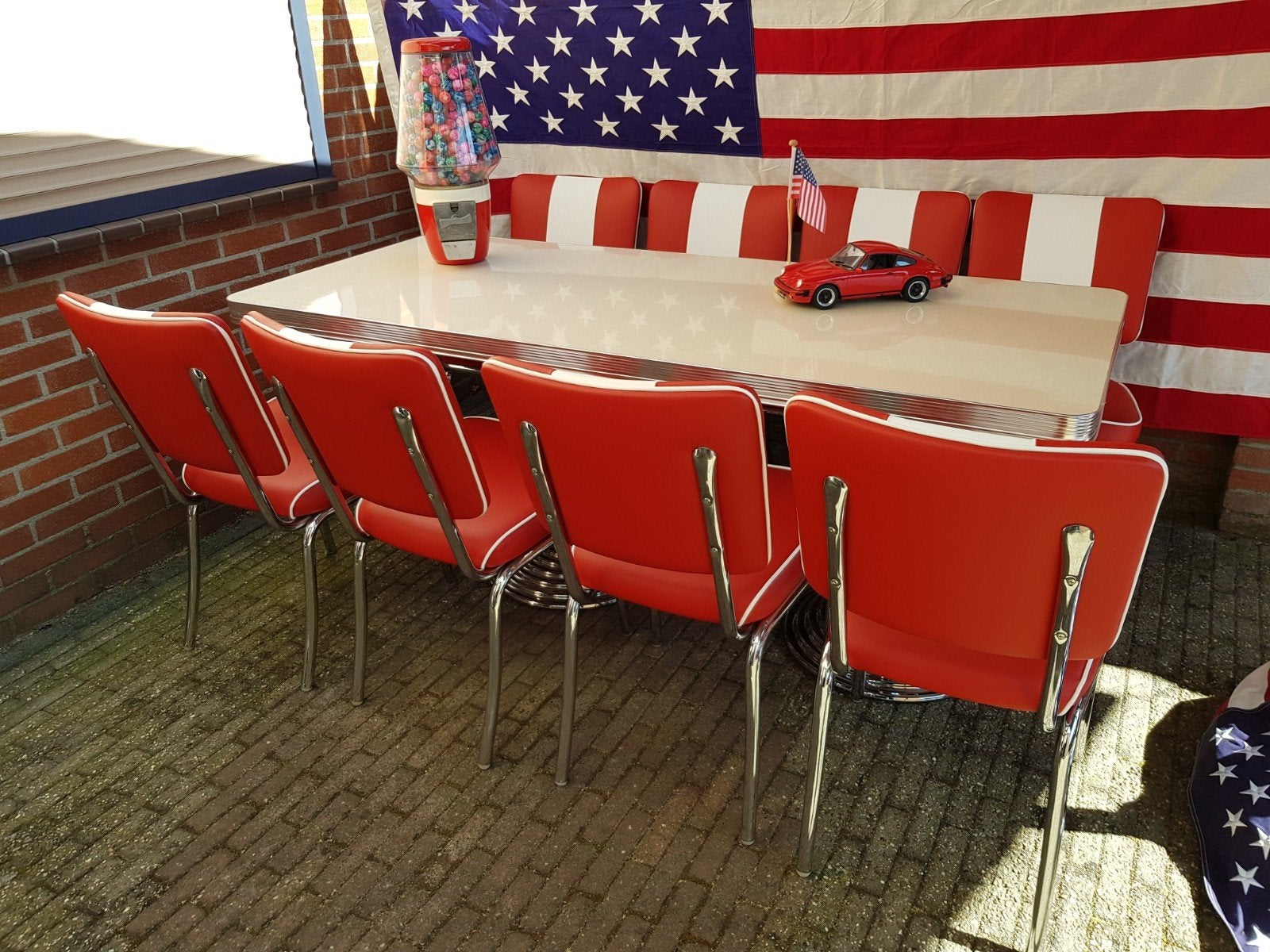 FIFTIES SIXTIES AMERIKAANSE BEL AIR DINERSTOELEN MET TAFEL, Ophalen, Overige kleuren, Metaal, Vijf, Zes of meer stoelen