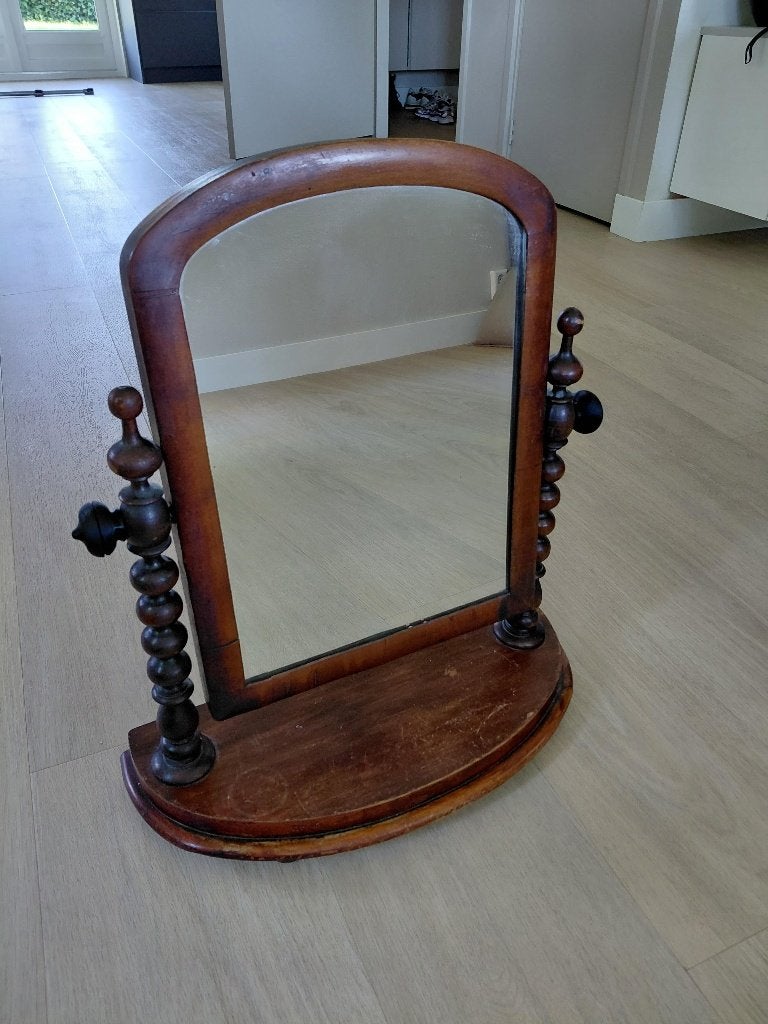 Antieke mahoniehouten kapspiegel, Ophalen, Rechthoekig, Minder dan 50 cm