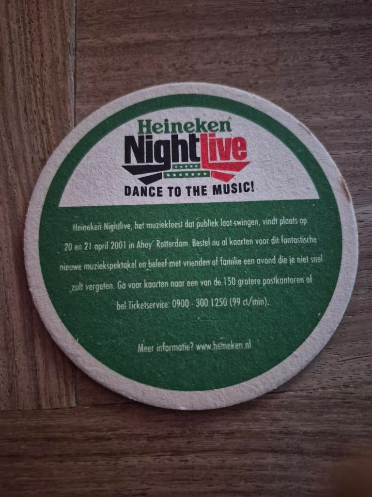 Heineken bierviltje - Heineken NightLive 2001, Ophalen of Verzenden