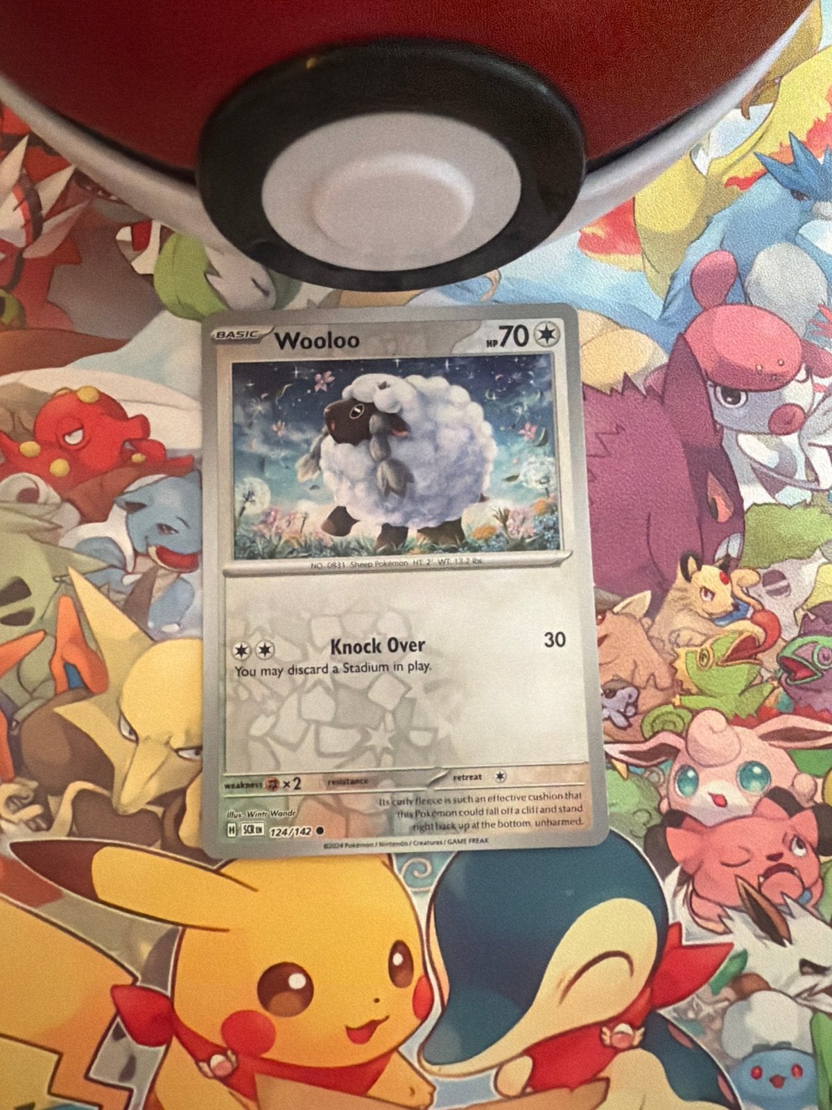 Wooloo 124/142 Reverse Holo Pokémon Kaart - Stellar Crown, Ophalen of Verzenden, Zo goed als nieuw, Losse kaart, Foil