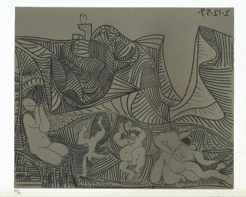 Picasso Bacchanal with Pair of Lovers and Owl Linocut, Ophalen of Verzenden
