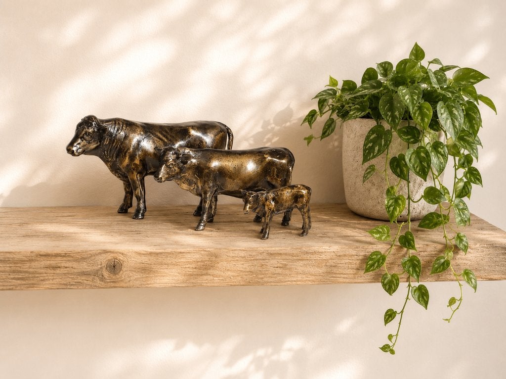 STIER , KOE EN KALF / SETPRIJS / bronzen beeld, Ophalen of Verzenden, Boerderijdier, Beeldje of Figuurtje