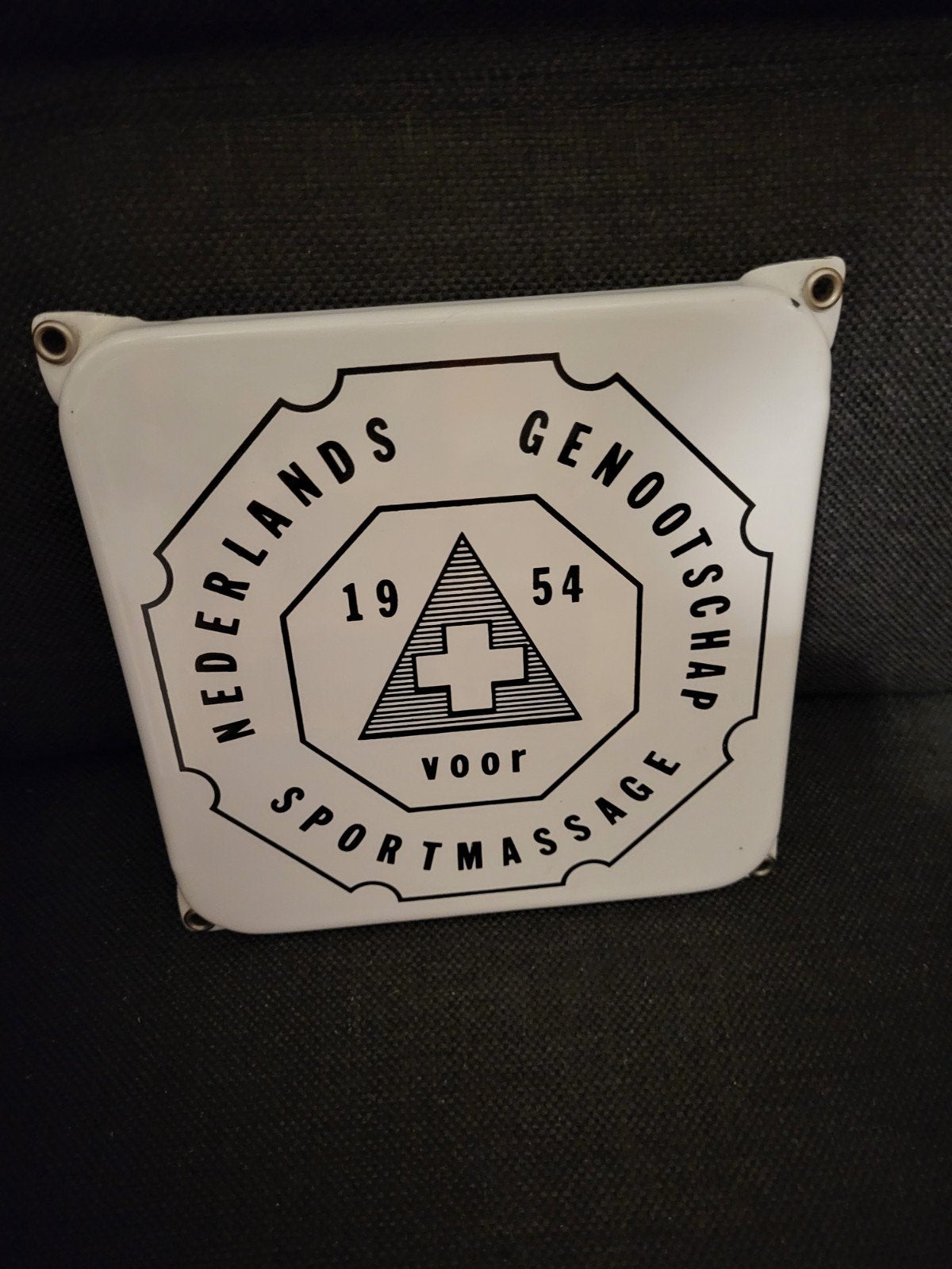mooi oud Echt Emaille Bordje van Sportmassage uit 1954, Ophalen of Verzenden, Gebruikt