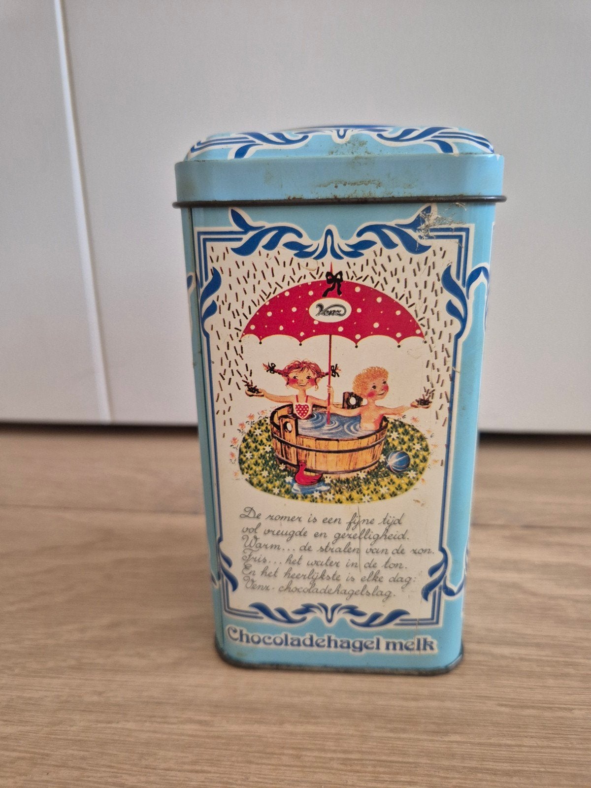 Vintage chocoladehagel melk blik - Venz, Ophalen of Verzenden, Gebruikt, Overige