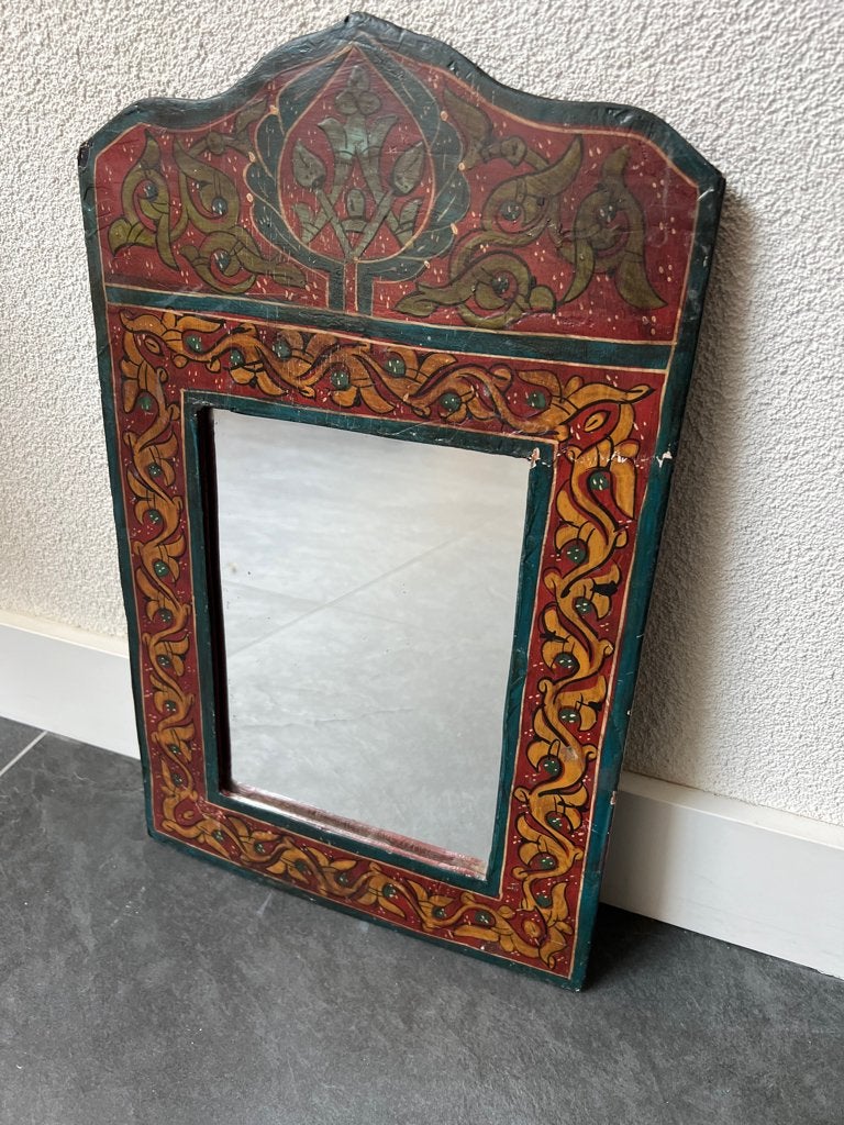 Marokkaanse vintage handbeschilderd arabische spiegel, Huis en Inrichting, Gebruikt, Ophalen of Verzenden, https://verburgtvintage.nl/#contact