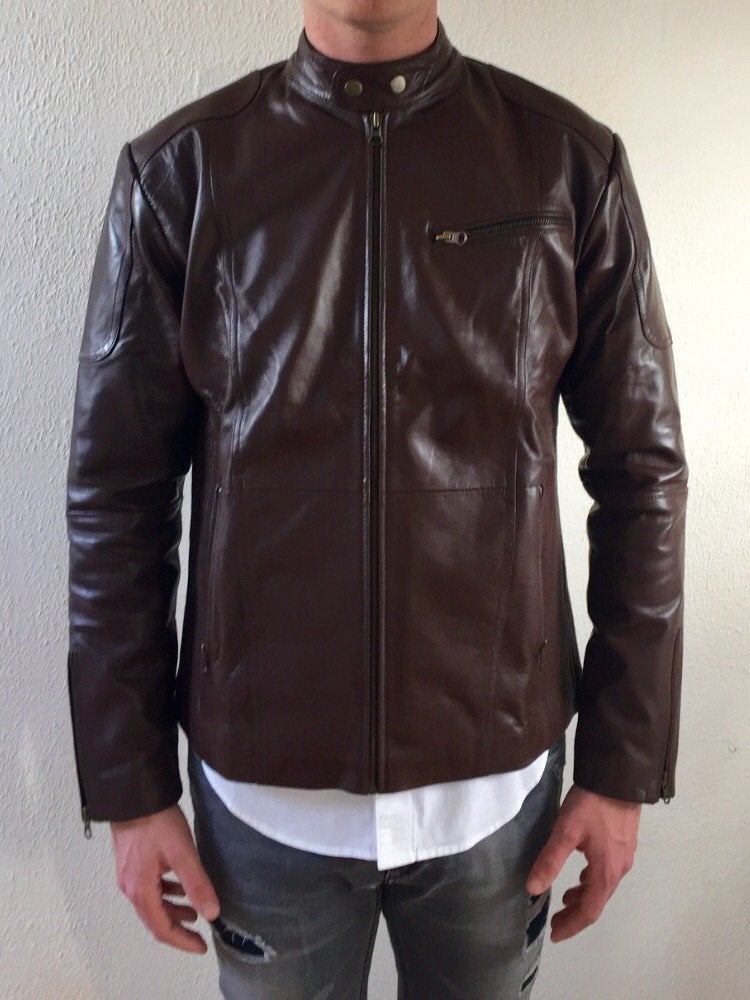 Donker bruine leren jassen biker jacks heren in maat L, Kleding | Heren, Ophalen of Verzenden, Nieuw, Maat 52/54 (L), Bruin