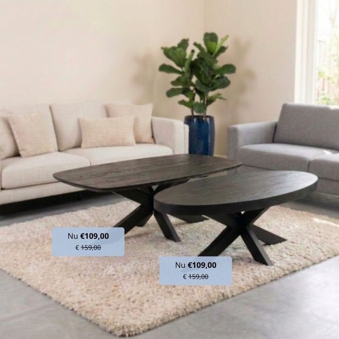 Salontafels ovaal | mangohout | zwart | 130 cm, Ophalen, 100 tot 150 cm, Nieuw, 50 tot 100 cm