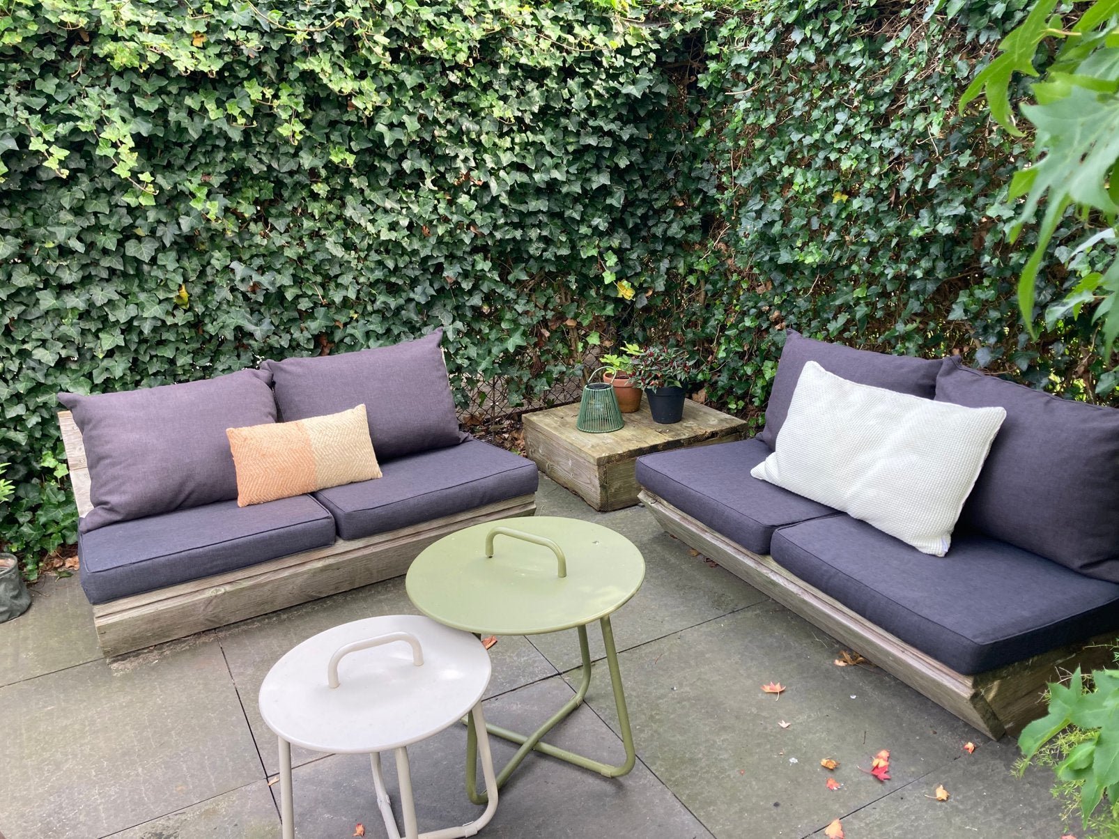 Loungeset: Steigerhout met antraciet kussens