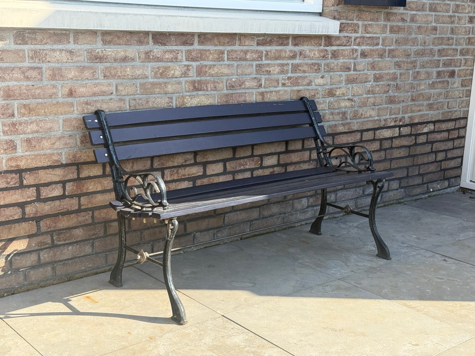 Tuinbank gietijzer en hout, Tuin en Terras, Ophalen, Gebruikt, Hout